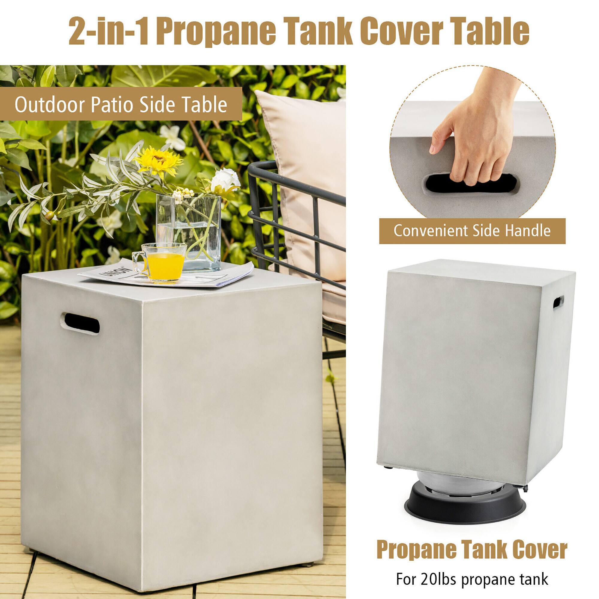 2-in-1 Propane Tank Cover Table

Outdoor Patio Side Table

Convenient Side Handle

Propane Tank Cover
For 20lbs propane tank