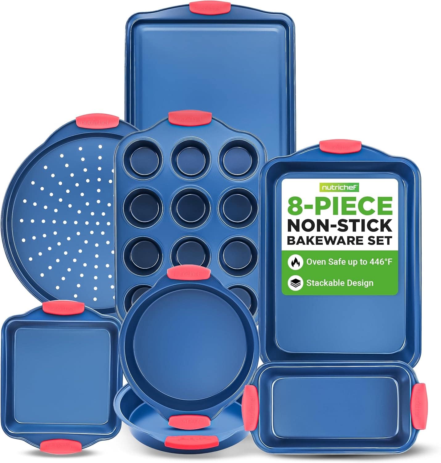 Photos - Bakeware NutriChef - Deluxe Nonstick Carbon Steel Set - 8-Piece Set with Silicone Handles NCSBSBL8.5