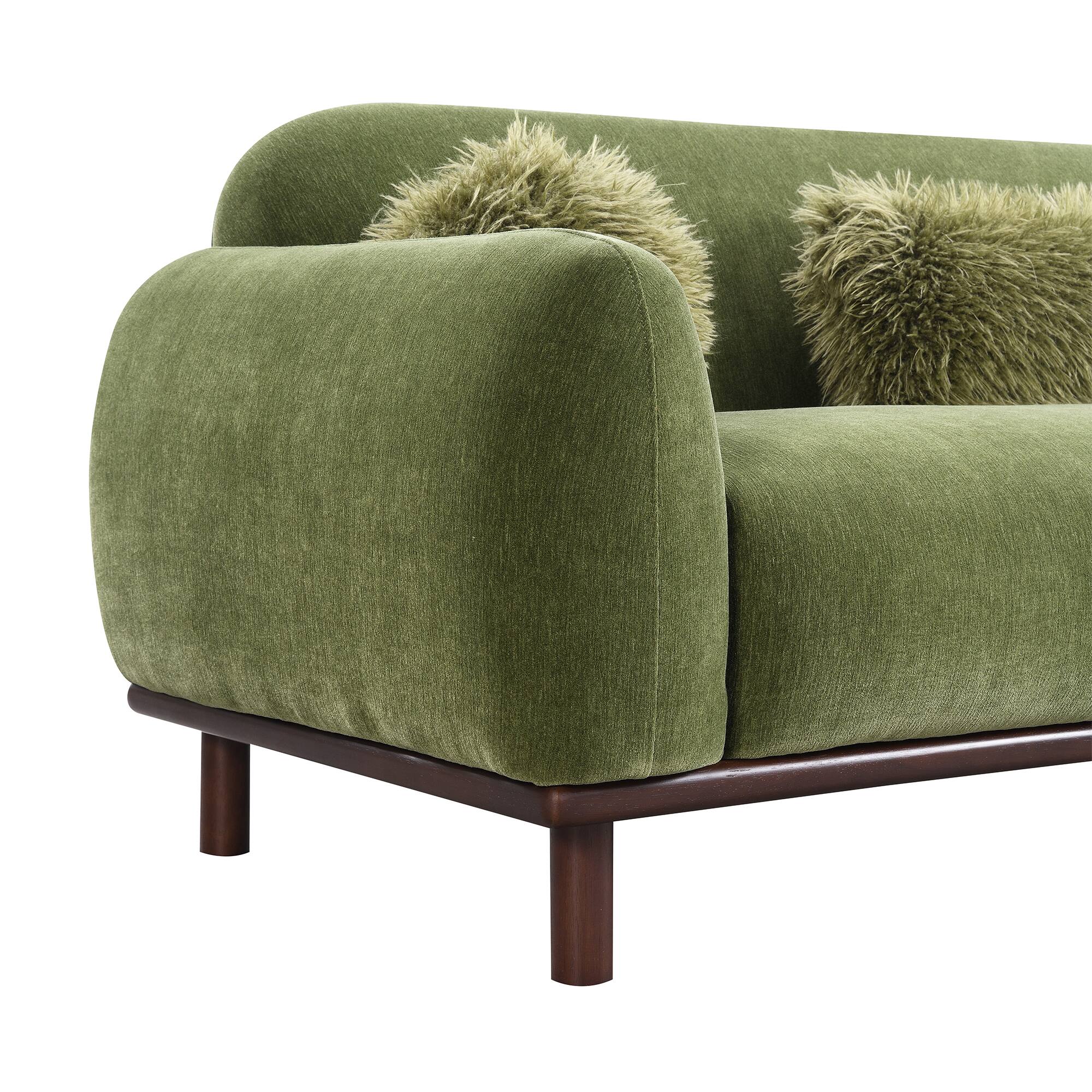 Alt View 4. Vaczon - 3-Seater Chenille Sofa Plush Bench Seating with Pocket Coil Support, Faux Fur Accent Cushions, Cozy Living Room Couch - Olive Green.