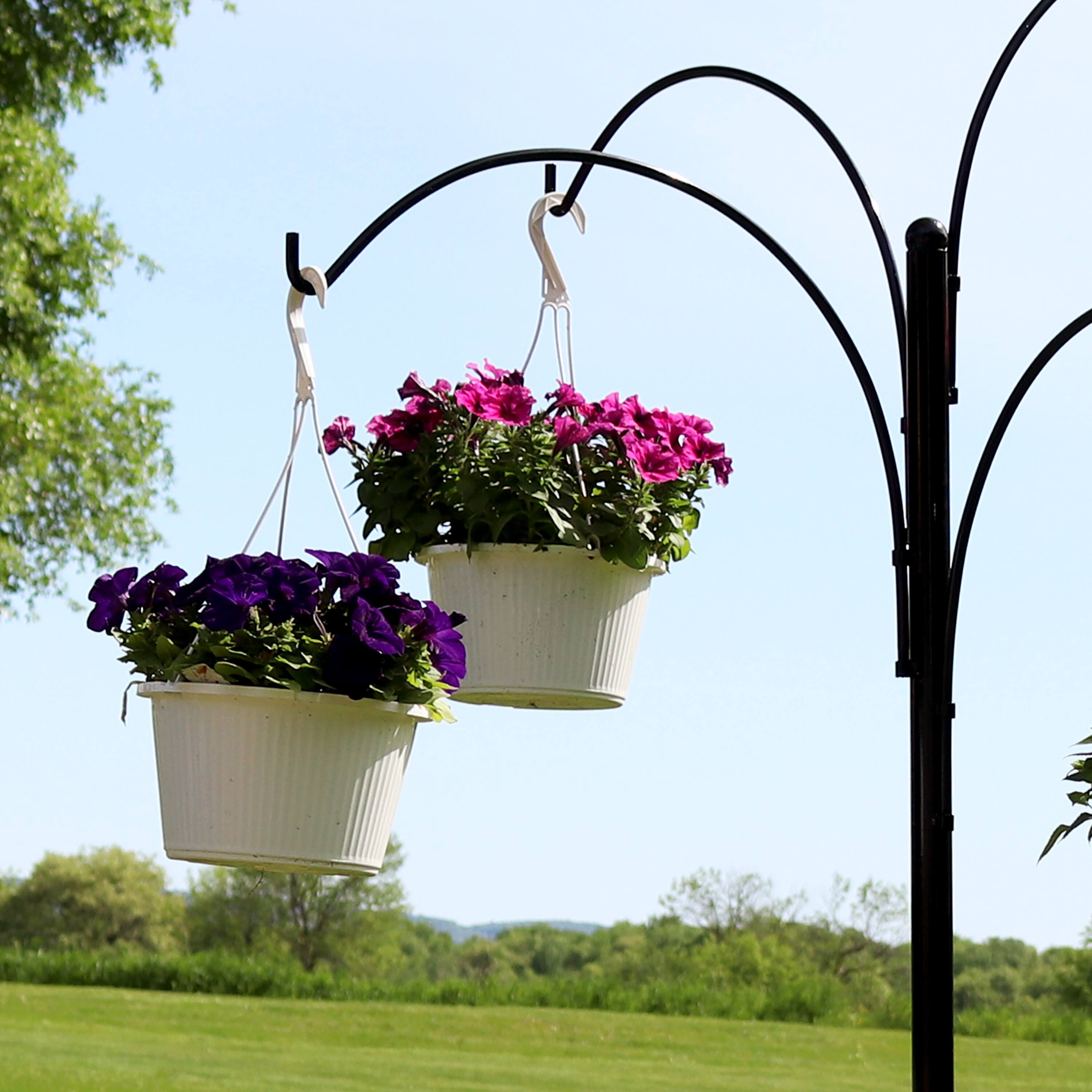 Alt View 4. Sunnydaze - Steel Hanging Basket Stand with 4 Adjustable Arms - 84 in - Black.