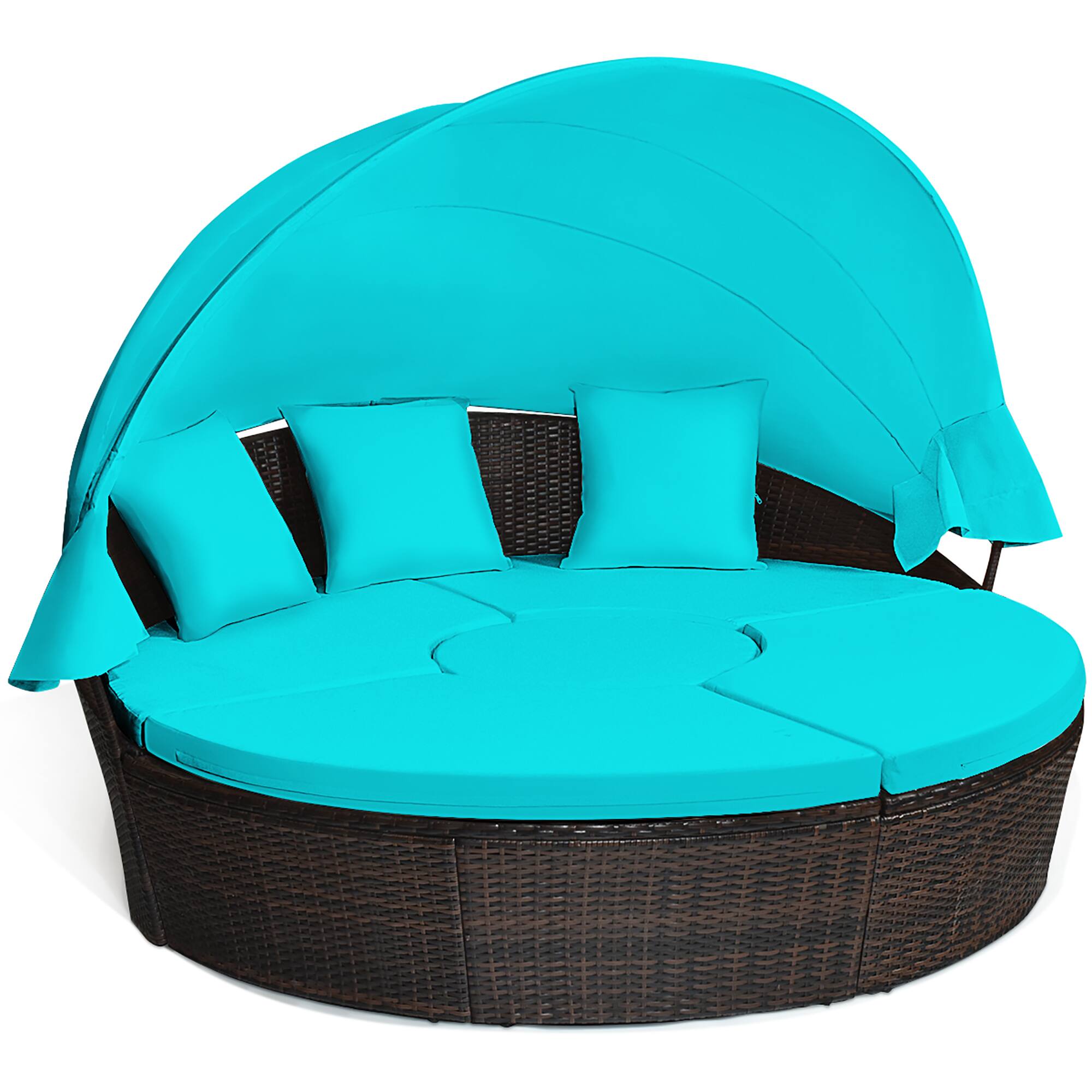 Costway - Patio Rattan Daybed Cushioned Sofa Adjustable Table Top Canopy - Turquoise