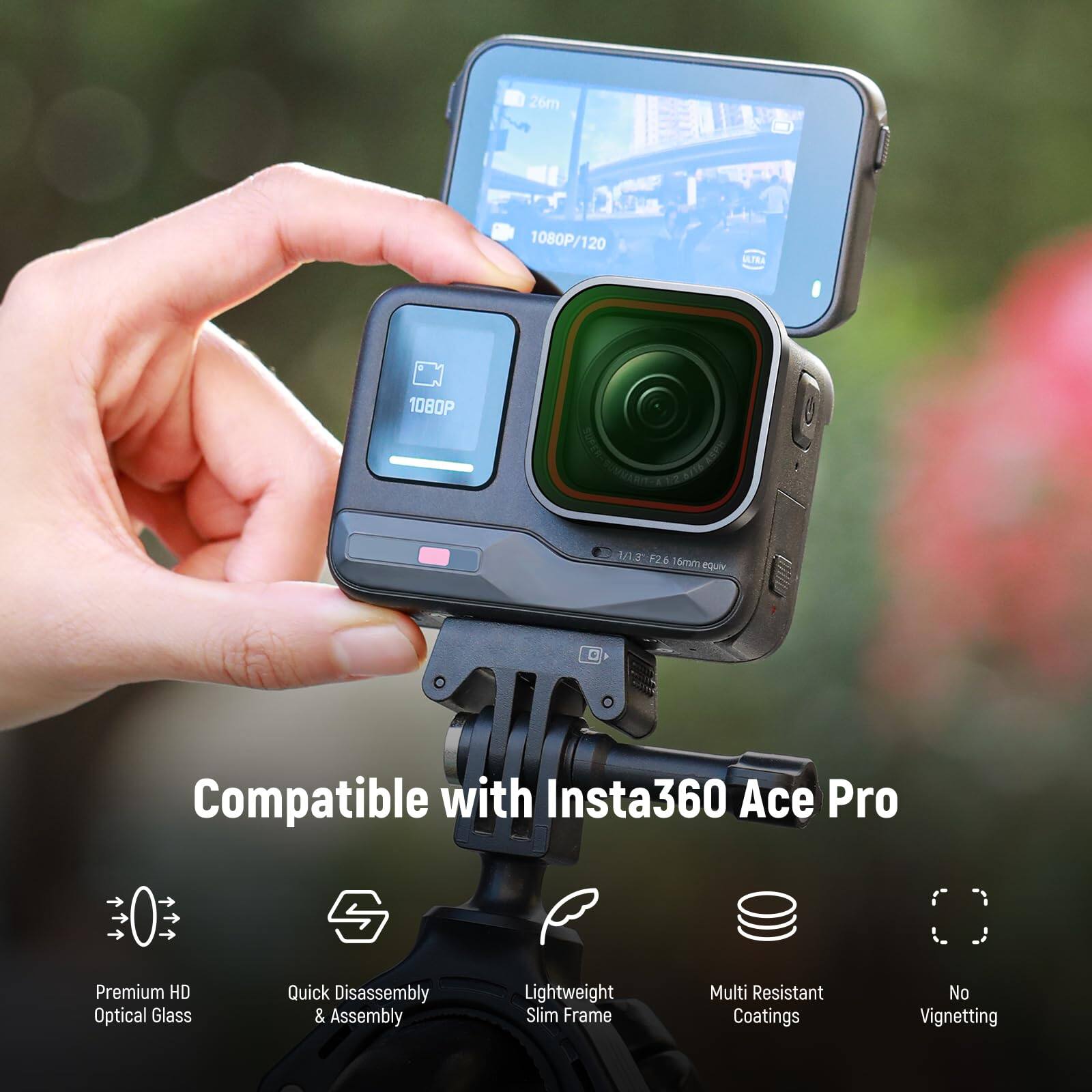 26mm 1080P/120 ULTRA 1080P 2.6 16mm EQUi Compatible with Insta360 Ace Pro S Premium HD Optical Glass Quick Disassembly & Assembly Lightweight Slim Frame Multi Resistant Coatings No Vignetting