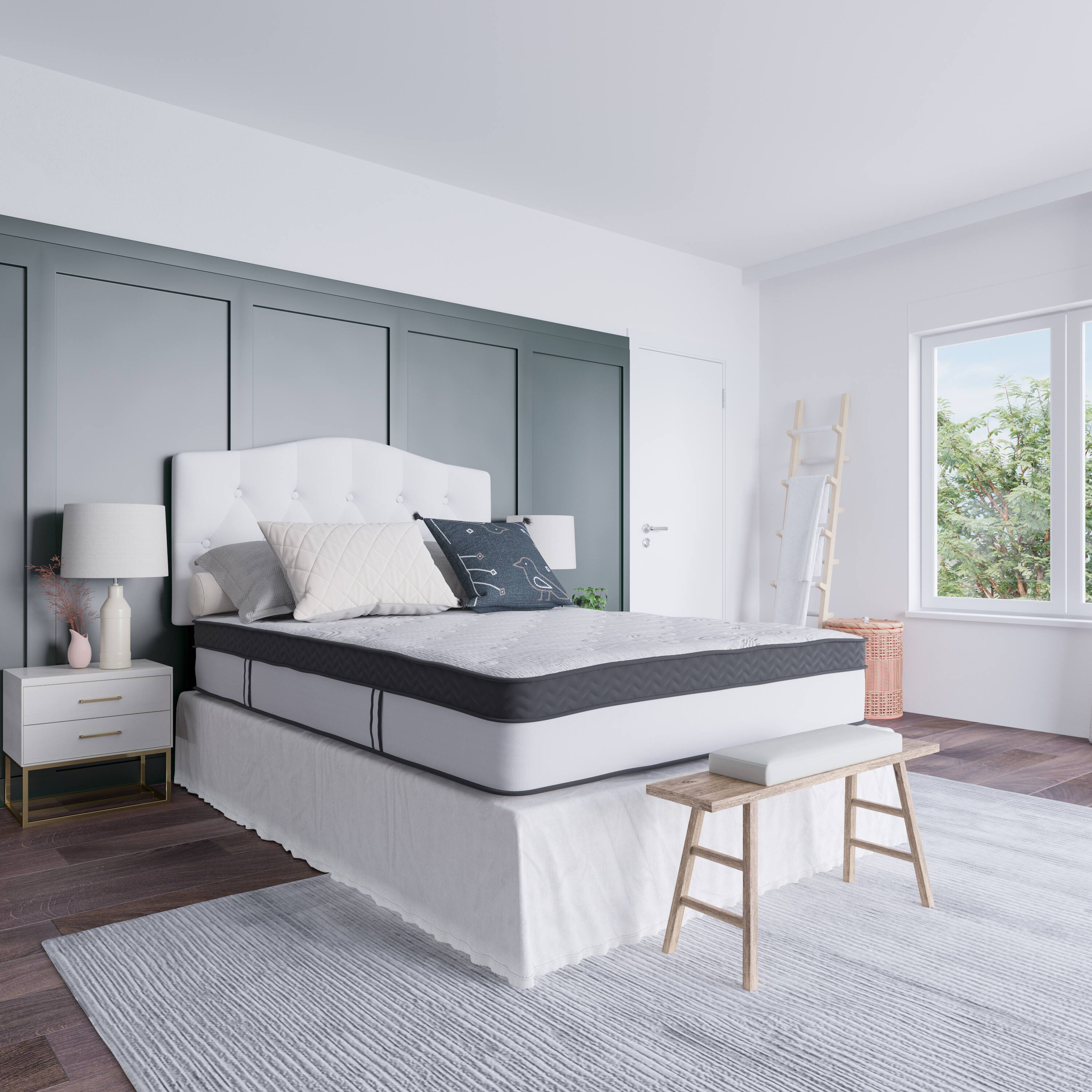 Front. Emma + Oliver - 12 Inch CertiPUR-US Certified Memory Foam Pocket Spring Mattress, Mattress in a Box - White.