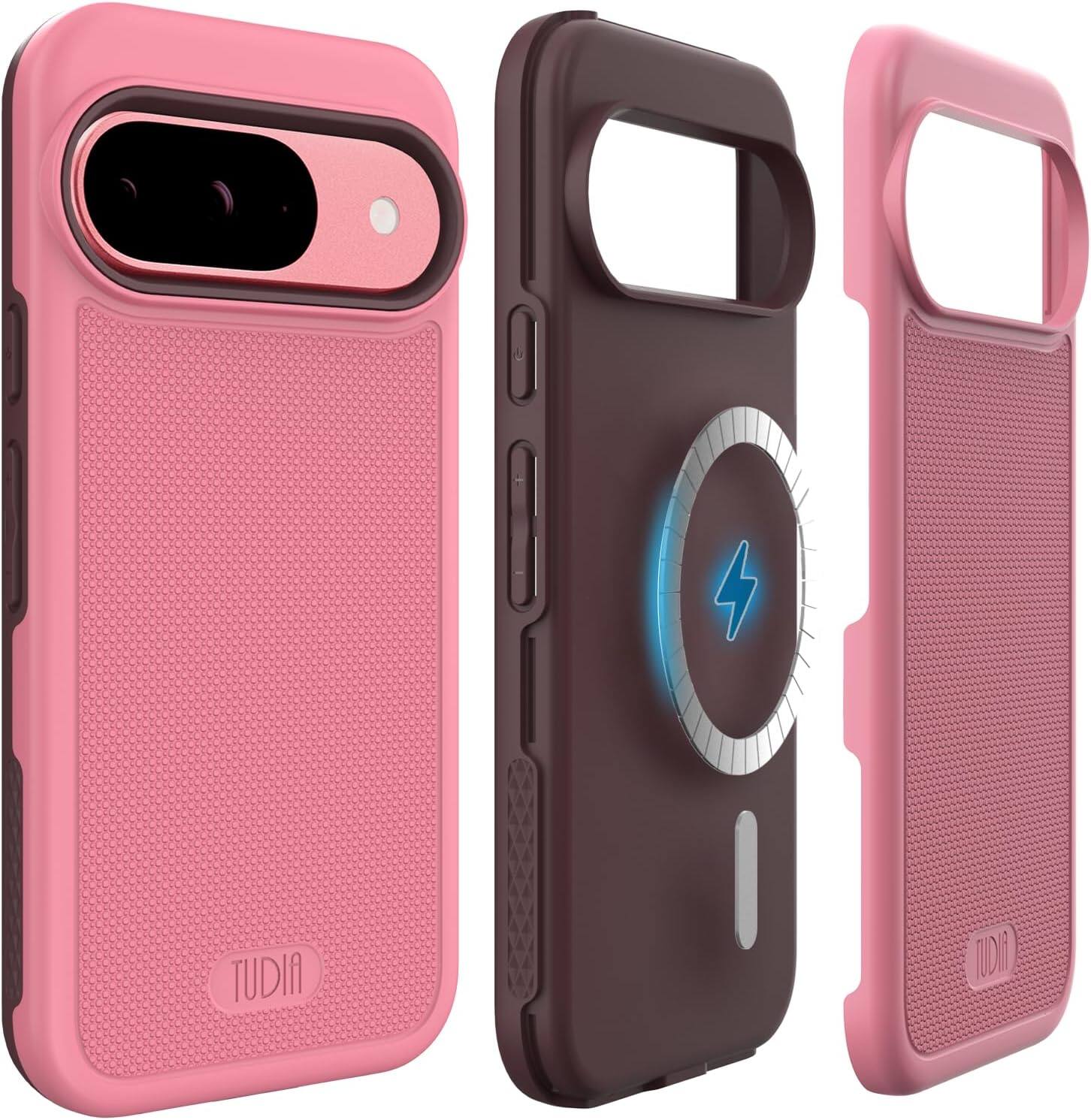 Front. TUDIA - TUDIA MergeGrip for Google Pixel 9 Case/Pixel 9 Pro Case Magsafe Compatible Phone Case - Smokey Pink - Magnetic Smokey Pink.
