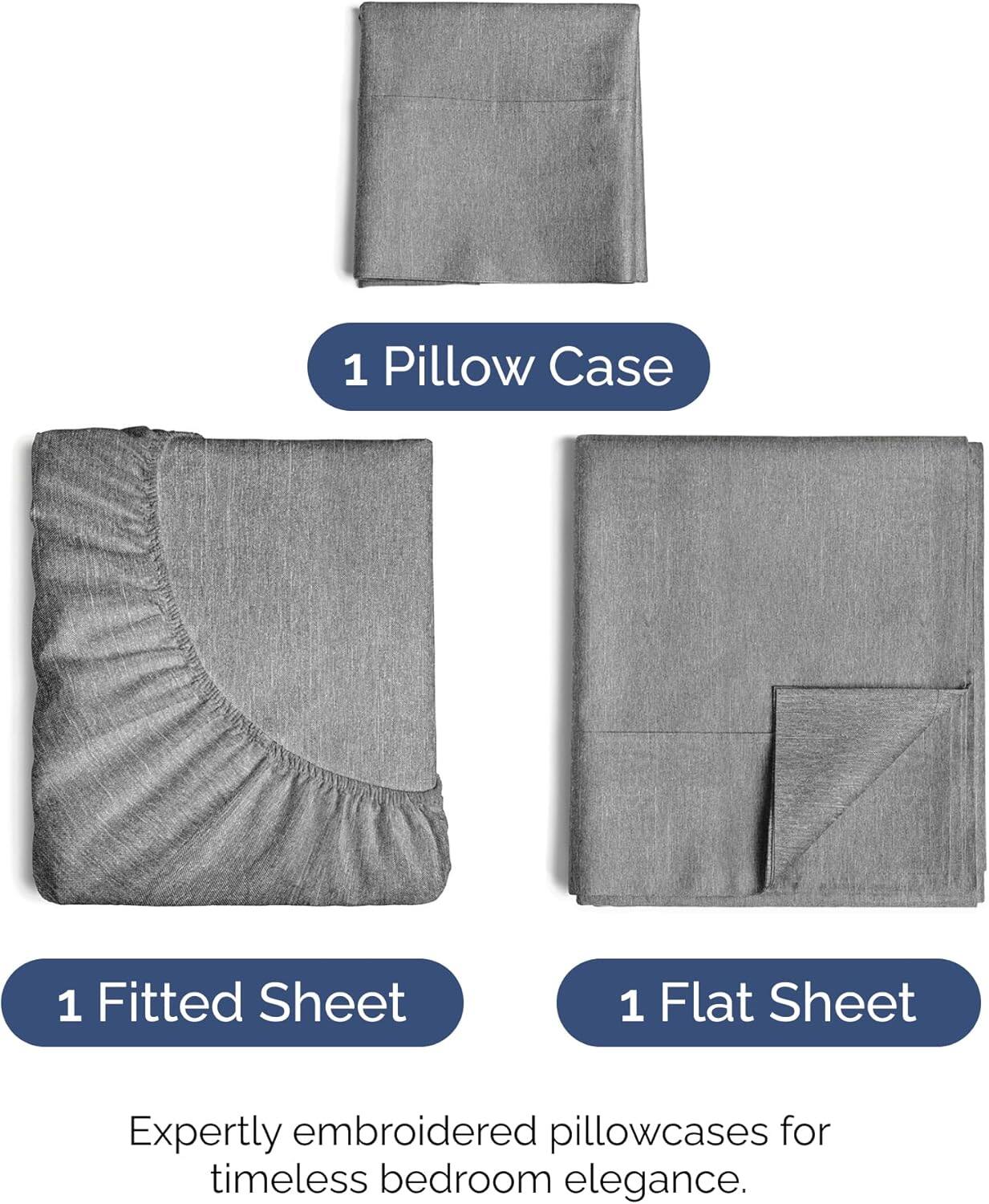1 Pillow Case  
1 Fitted Sheet  
1 Flat Sheet  

Expertly embroidered pillowcases for timeless bedroom elegance.