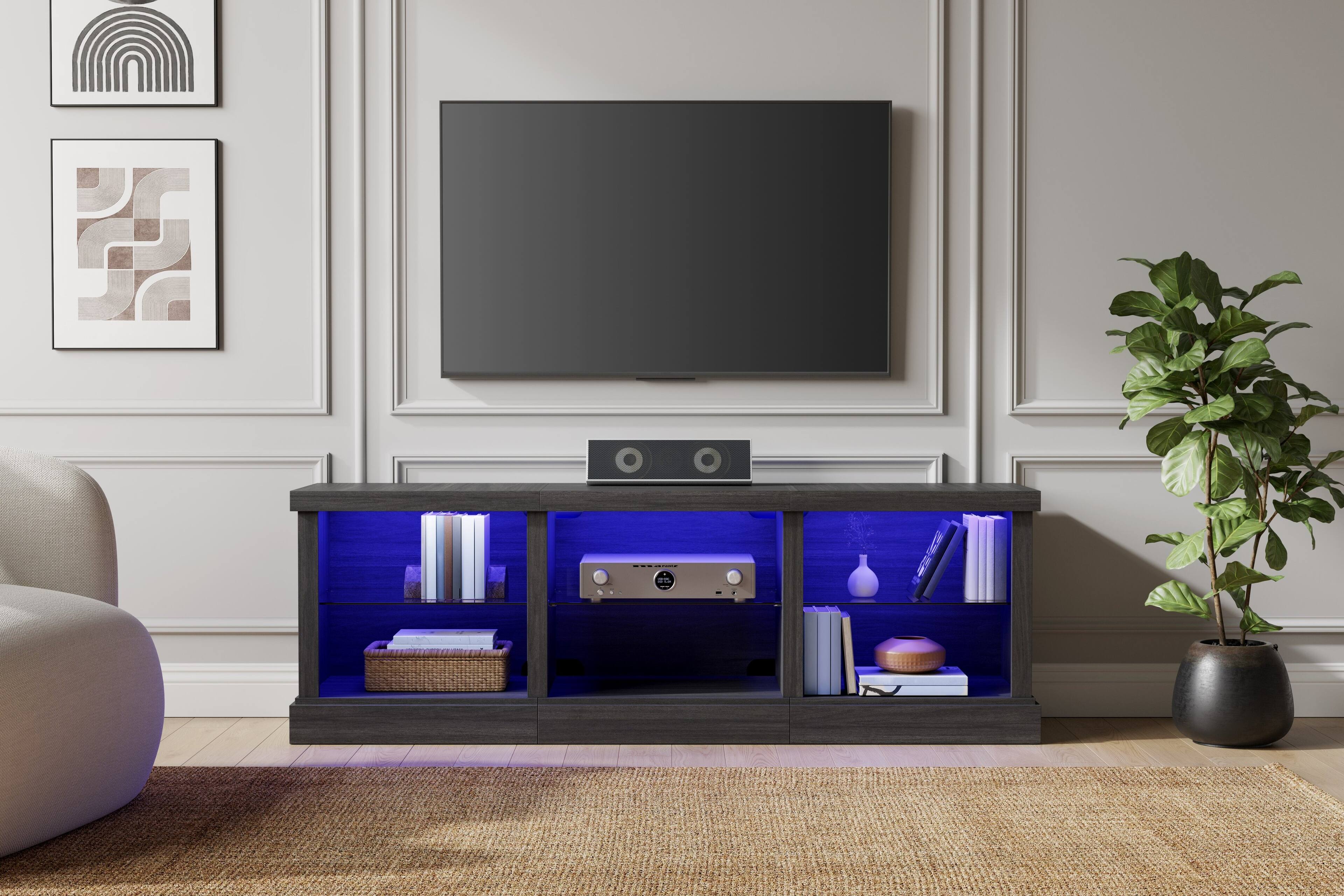 Alt View 15. Whalen Furniture - Ligero Transitional 65" TV Console - Dark Steel Gray.
