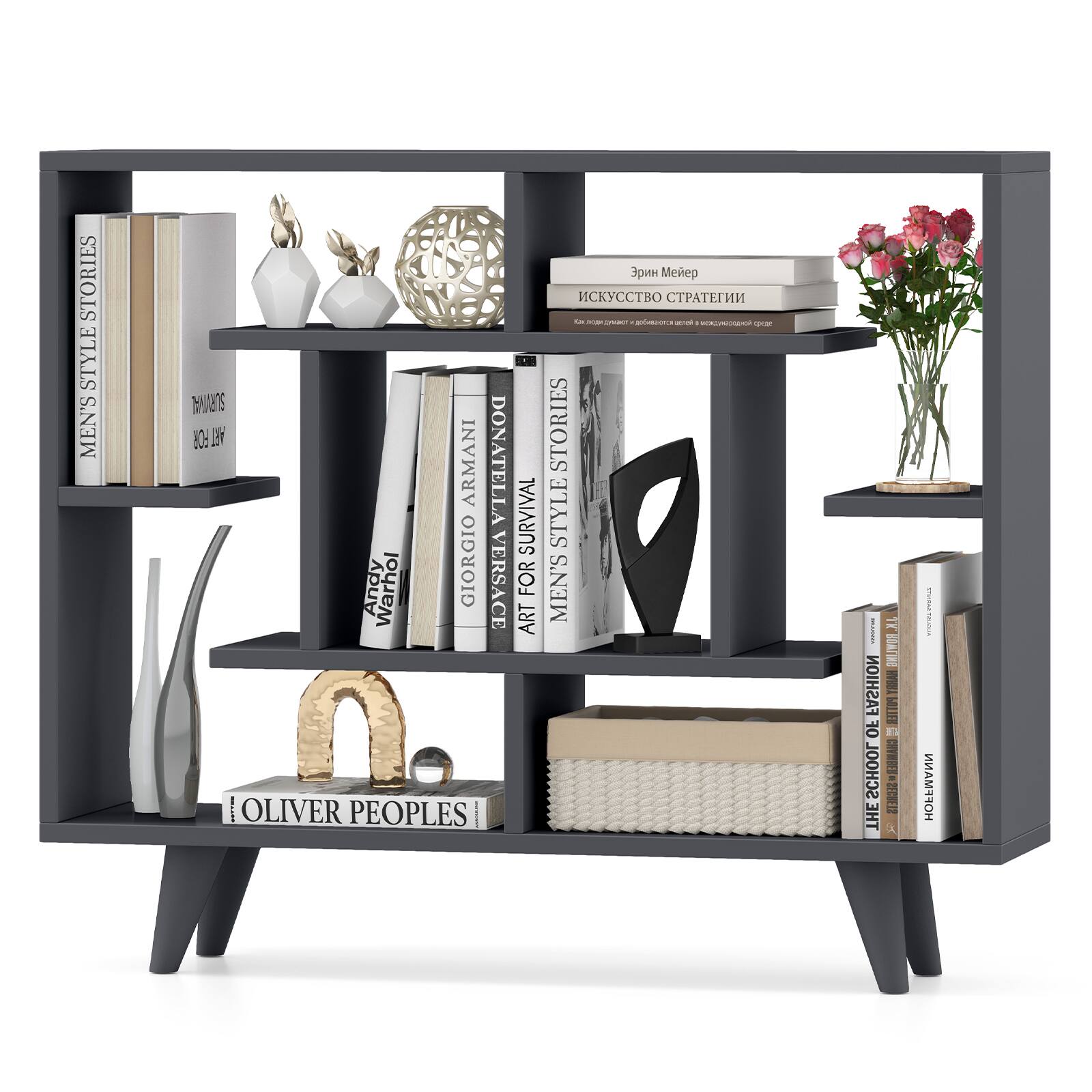 Gymax - Bookshelf Geometric Bookcase w/ Anti-Tipping Kit Storage Shelving Unit - Black