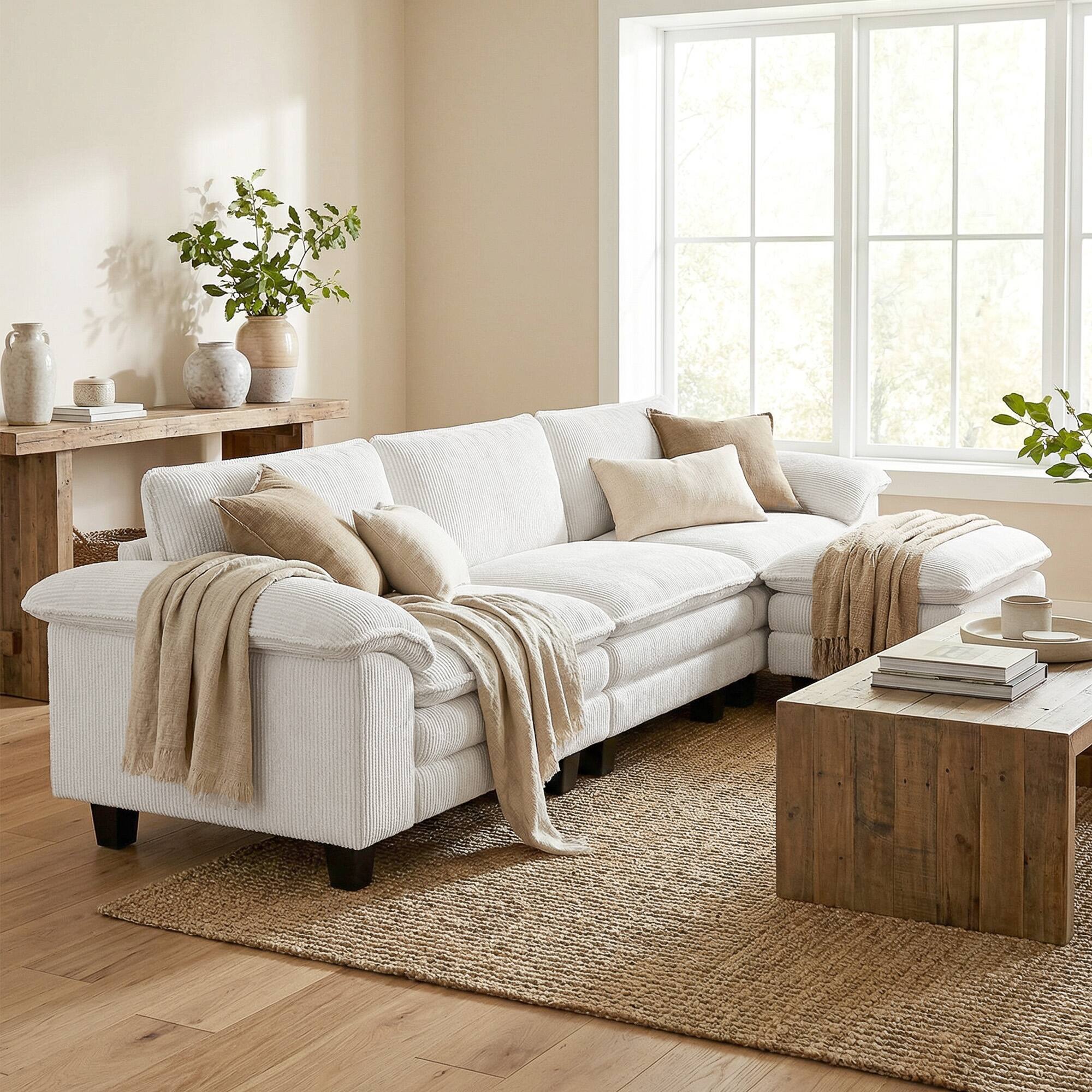Alt View 1. Homcom - Sofa, L Shaped Couch with Deep Seat - Beige.