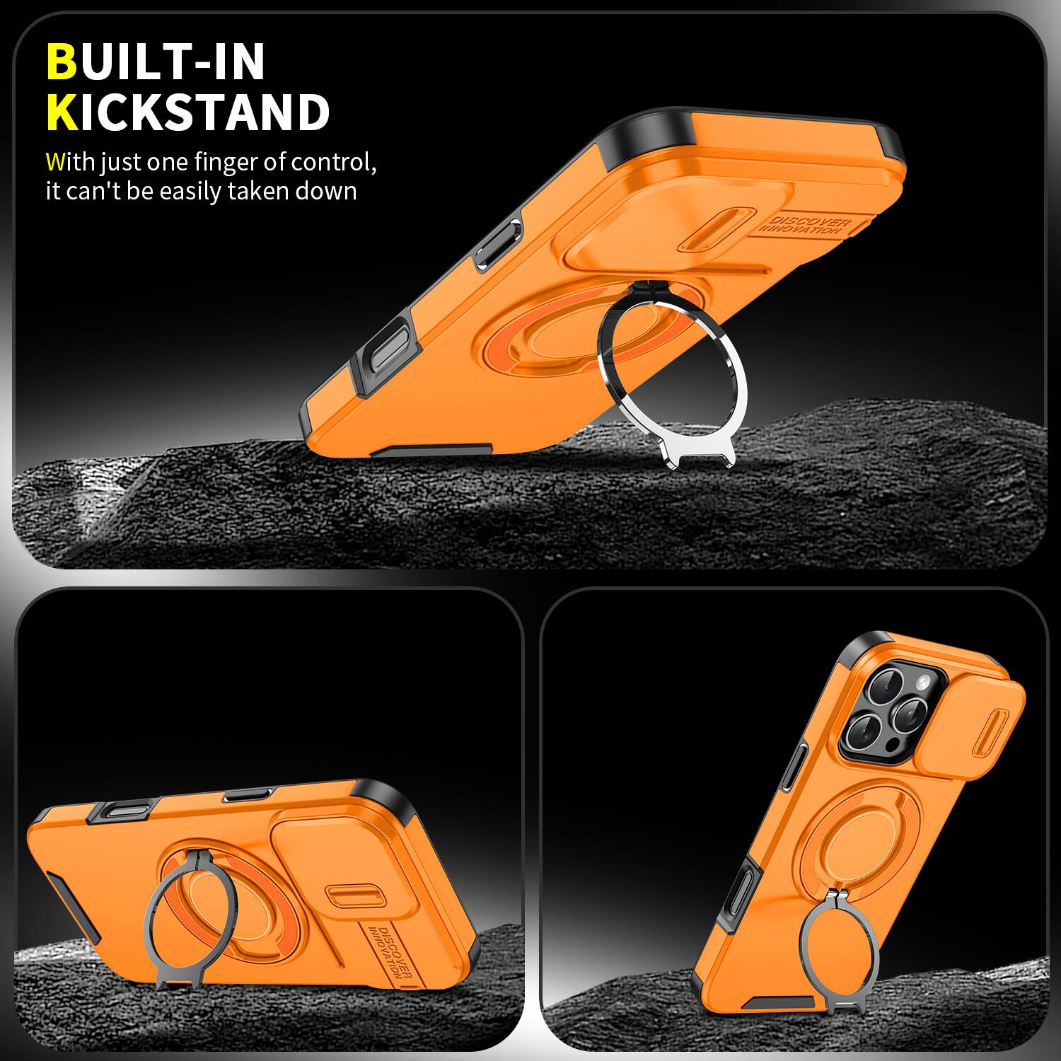 BUILT-IN KICKSTAND  
With just one finger of control, it can't be easily taken down  

DISCOVER INNOVATION  
ONNI GO