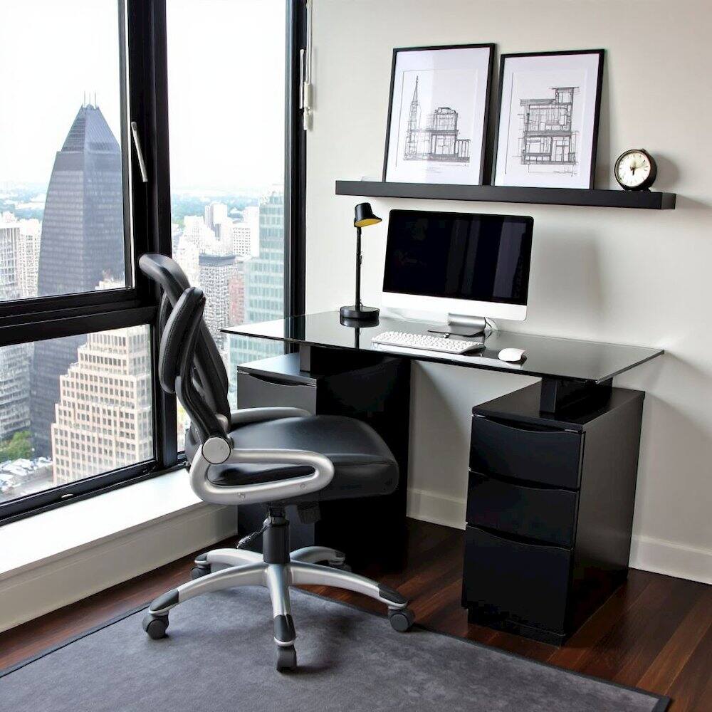 Alt View 1. FurniFact - Black Leather Chair – Ergonomic Work Chair for Teachers and Office Use - Black.