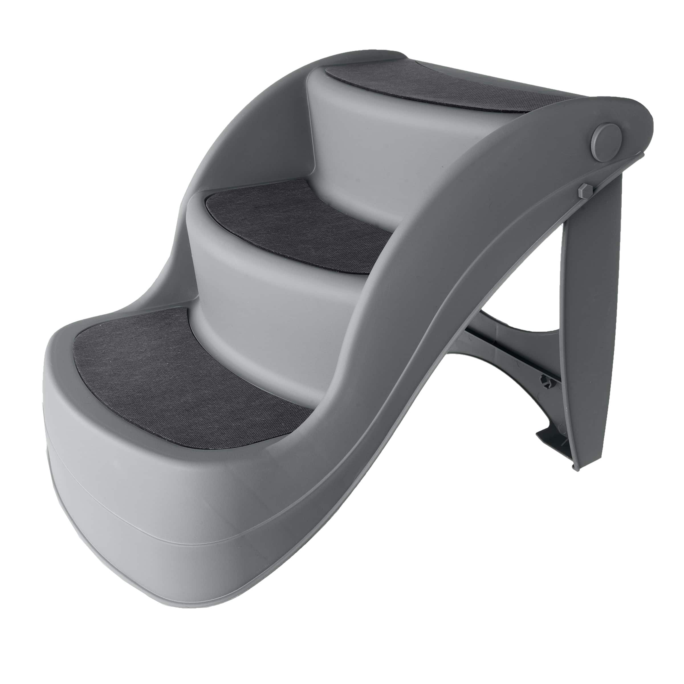 PetMaker - Dog Stairs Pet Stairs with 3-Step Design and Safety Locking Pins Dog Steps for High Beds, Couch and Car - Gray