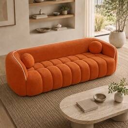 Anysun - 98.4" Modern Compressed Sofa – Cloud Couch 3-Seater Corduroy Channel Tufted Couch with 2 Pillows, No Assembly Required - Orange