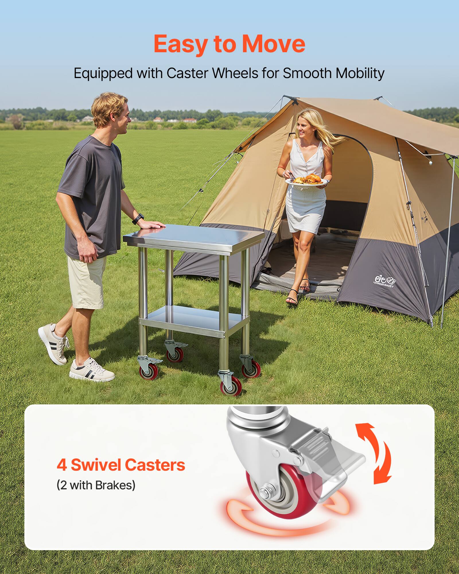 Easy to Move  
Equipped with Caster Wheels for Smooth Mobility  

4 Swivel Casters (2 with Brakes)