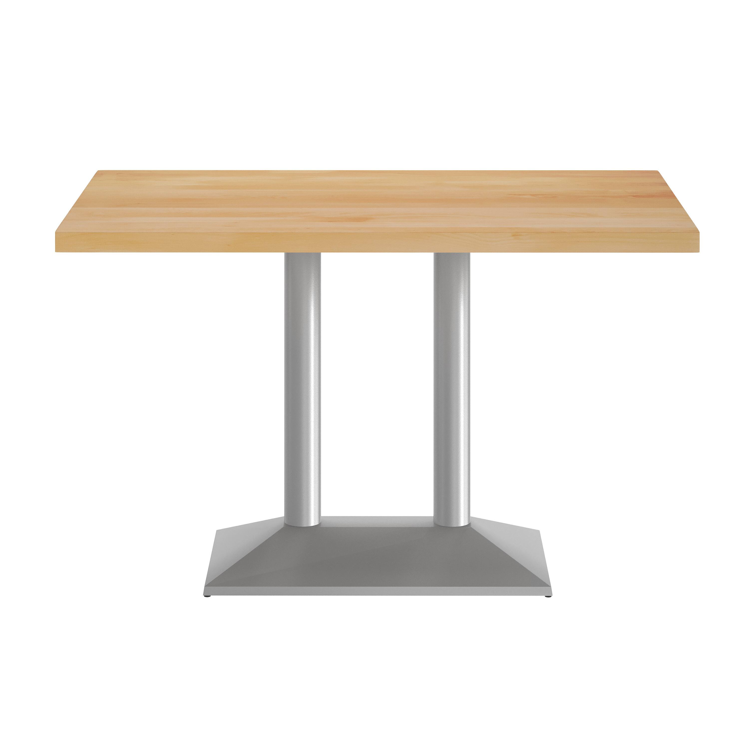 Angle. Flash Furniture - Bennett 30" x 48" Solid Wood Indoor Tabletop in Natural with 27" x 15" Silver Double Column Dining Height Table Base - Natural.