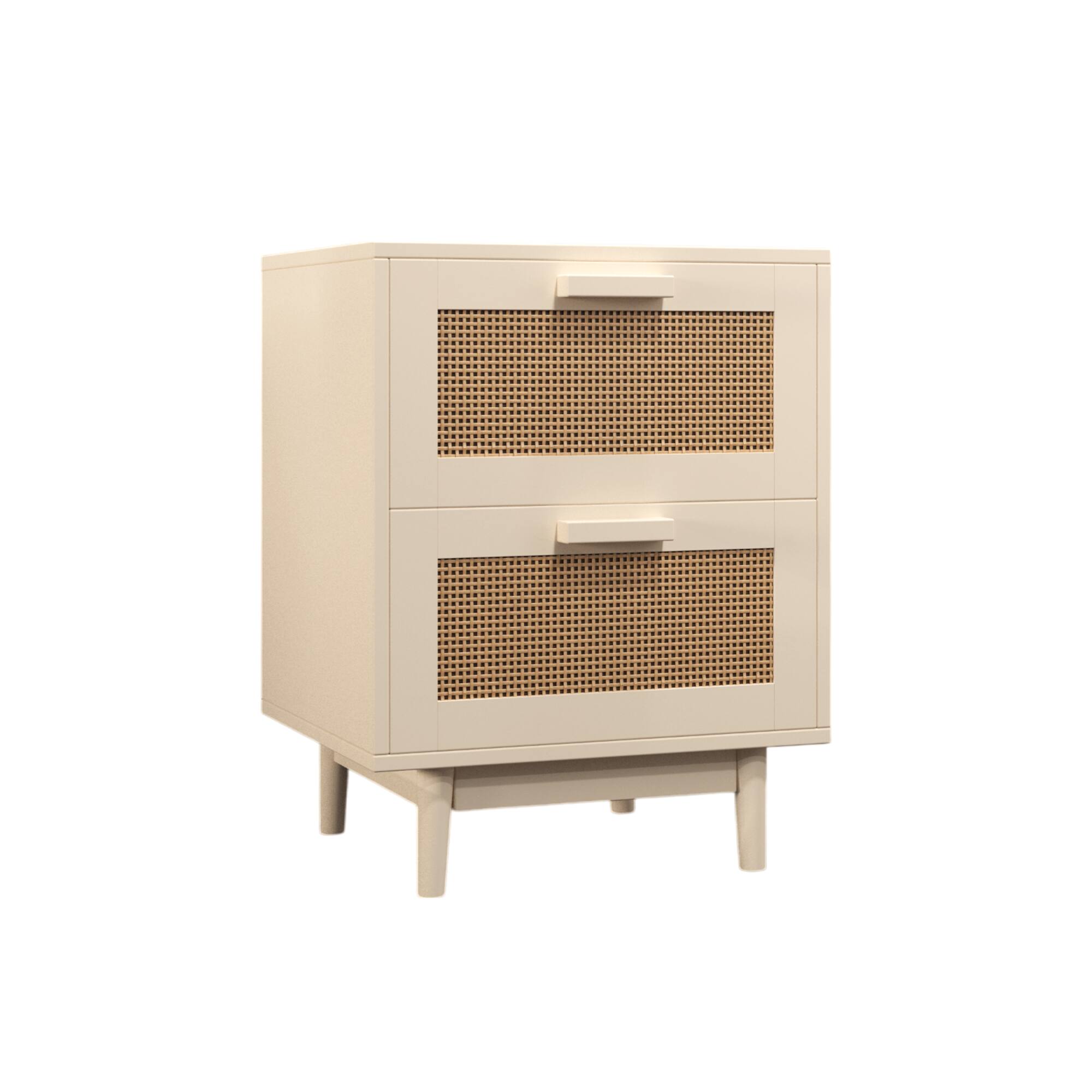 Alt View 5. PAIHOME - Rattan Nightstand, Side Table with 2 Drawers, Bedside Table Wood Accent Table with Storage for Living Room, Bedroom - cream-coloured.