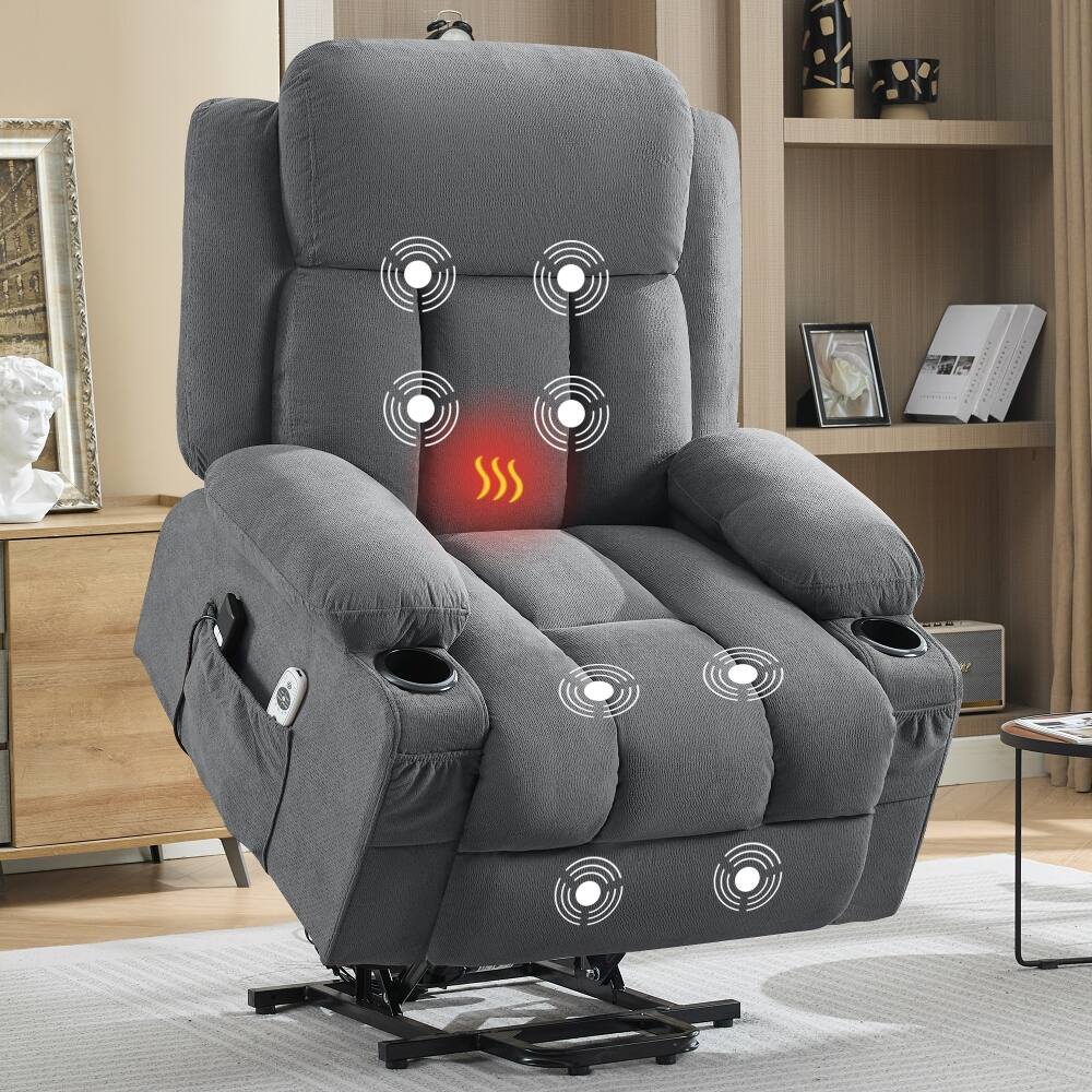 Alt View 6. Ropilly - Ropilly Power Lift Recliner Chair with Heat and Massage, Grey Fabric Electric Recliner for Elderly - Grey.