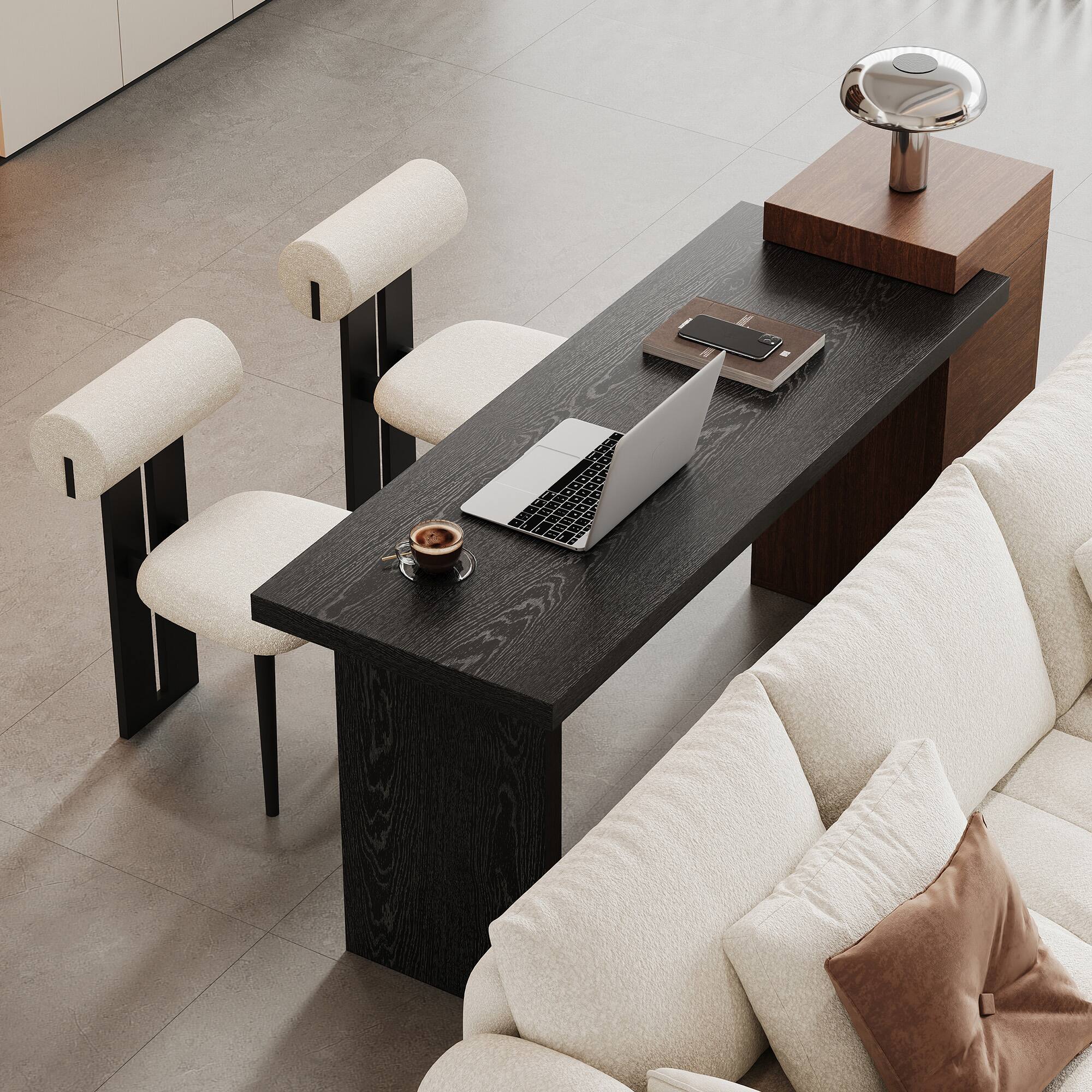 Alt View 3. Loheer - Loheer- Modern Two Tone Console Table 5.58x1.79x2.75 ft Black Walnut Wood Grain Sofa Side Table with Open Storage - Black,Walnut.