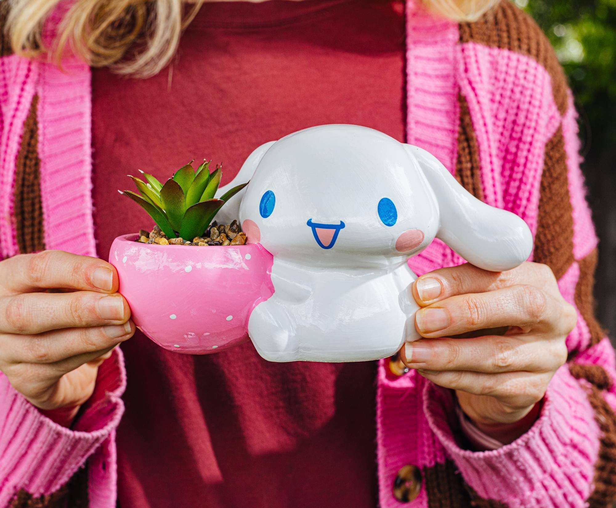 Alt View 3. Silver Buffalo - Sanrio Cinnamoroll Strawberry Ceramic Mini Planter With Artificial Succulent - Multi-Colored.