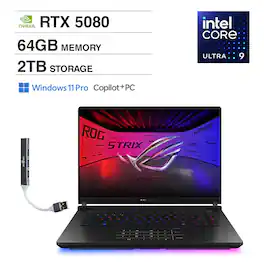 ASUS - ROG Strix SCAR 16 Laptop 16.0 WQXGA (Intel Ultra 9- 275HX, 64GB DDR5, 2TB PCIe SSD, RTX 5080, Win 11 Pro) w/USB Hub - Off Black