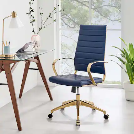 Front. Modway - Jive Gold Stainless Steel Highback Office Chair by Modway - Gold Navy.