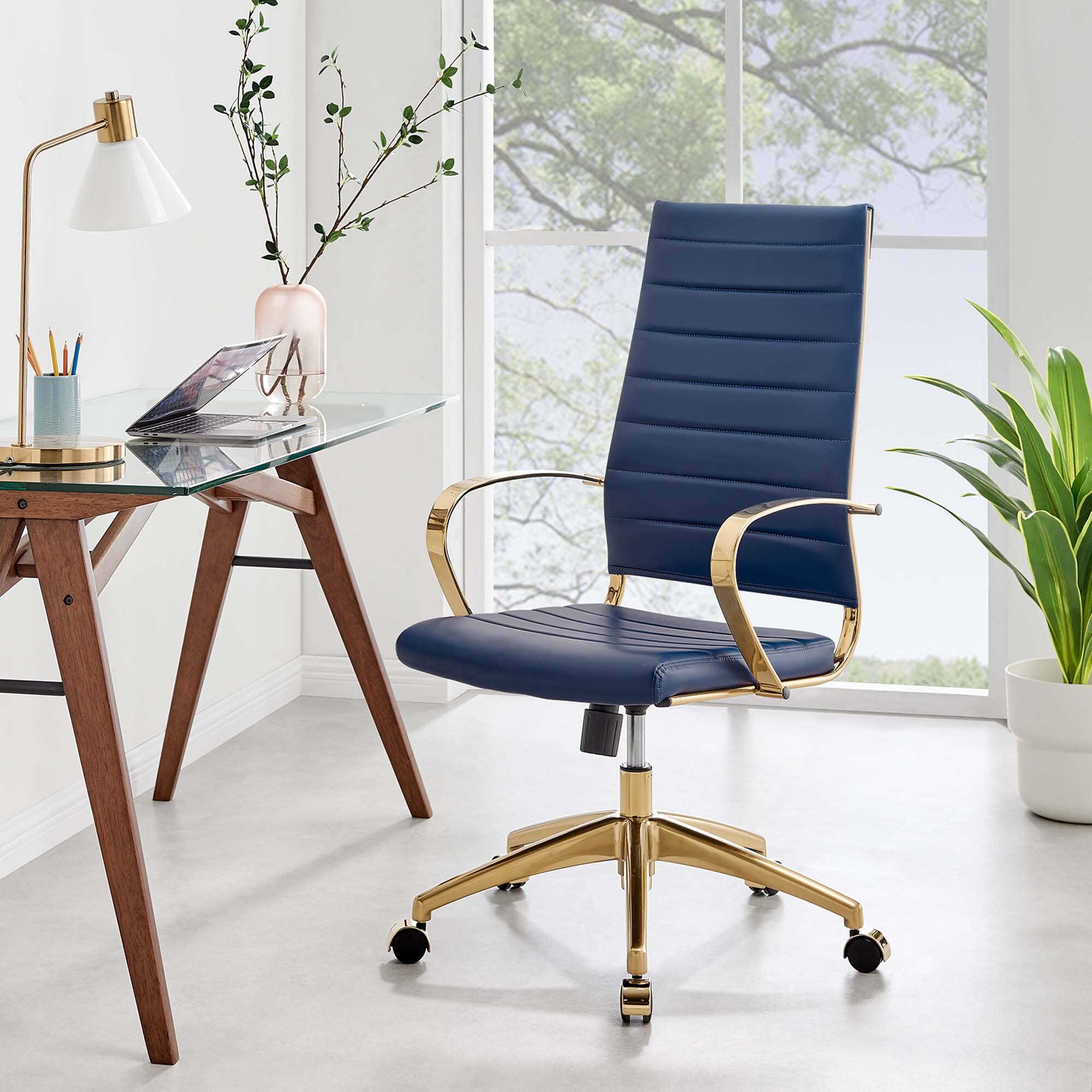 Front. Modway - Jive Gold Stainless Steel Highback Office Chair by Modway - Gold Navy.