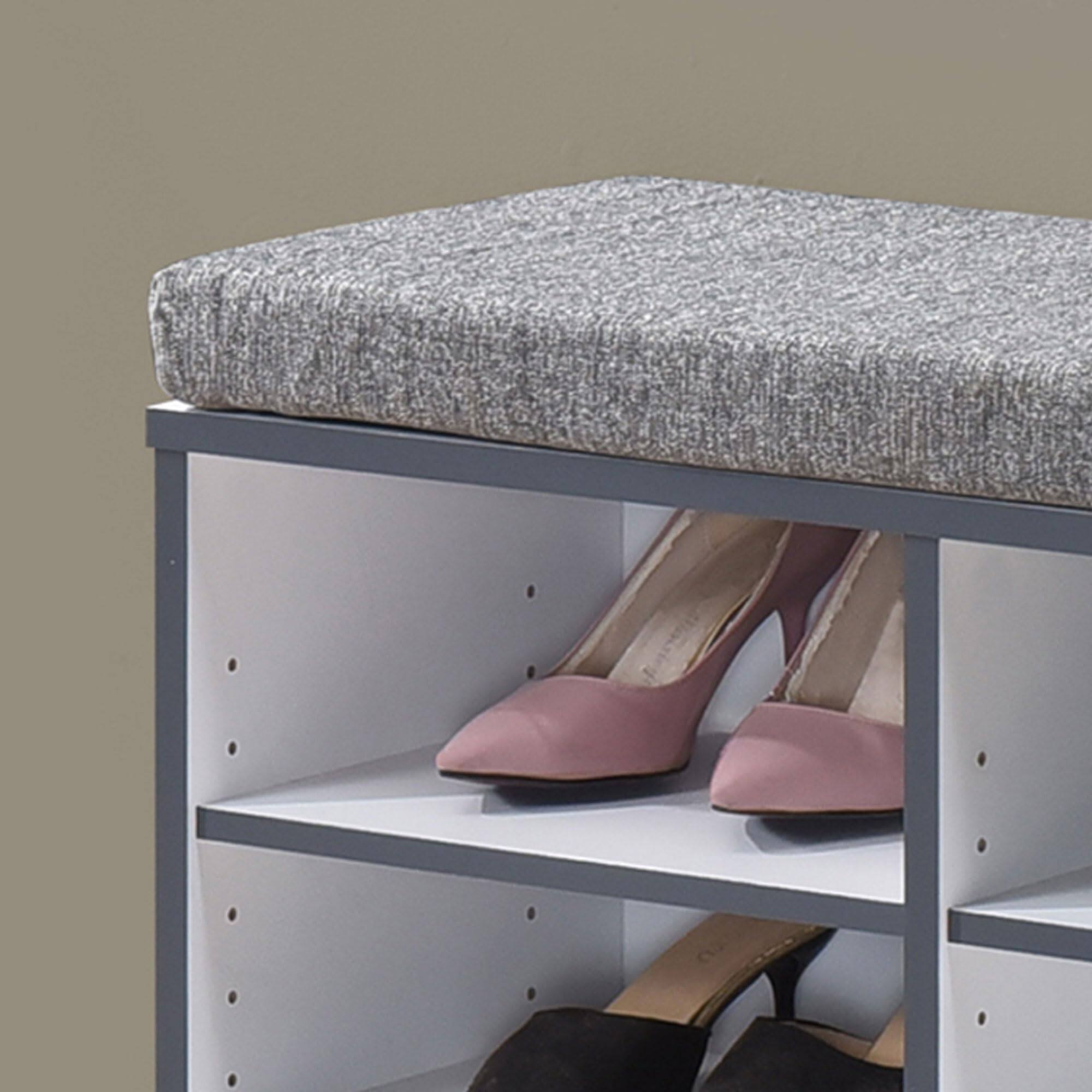 Alt View 1. Kings Brand Furniture - Kings Brand Furniture Shoe Storage Bench with Cushion, 9 Cubbies Shoe Organizer, Cubby Shoe Rack with Adjustable Shelves - White.