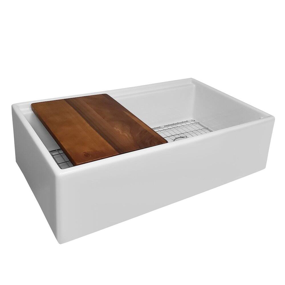 Angle. Whitehaus - Collection 33" Reversible Single Bowl Fireclay Sink Set - White.