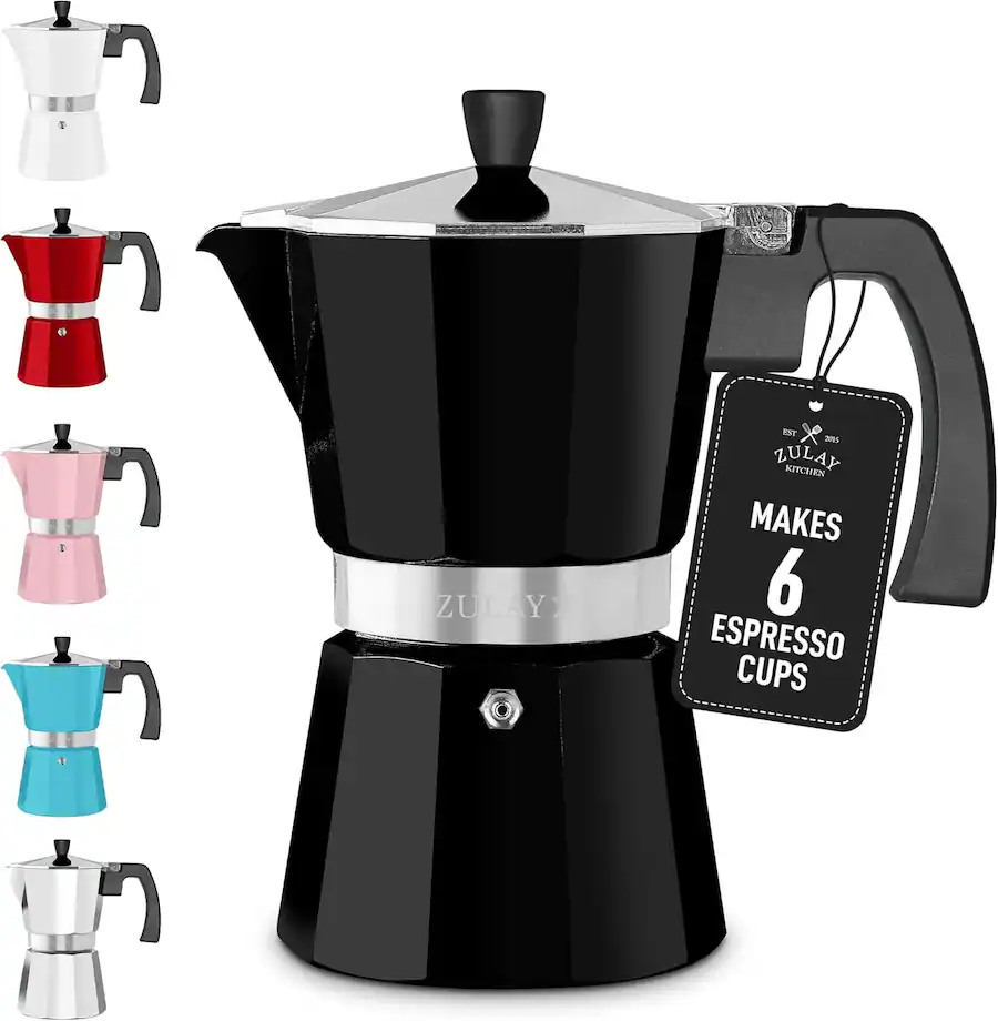 Zulay Kitchen Stovetop Espresso Maker Moka Pot 6 Espresso Cups Black Z ...