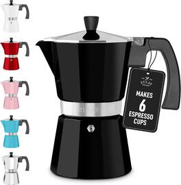 Zulay Kitchen - Stovetop Espresso Maker - Moka Pot 6 Espresso Cups - Black