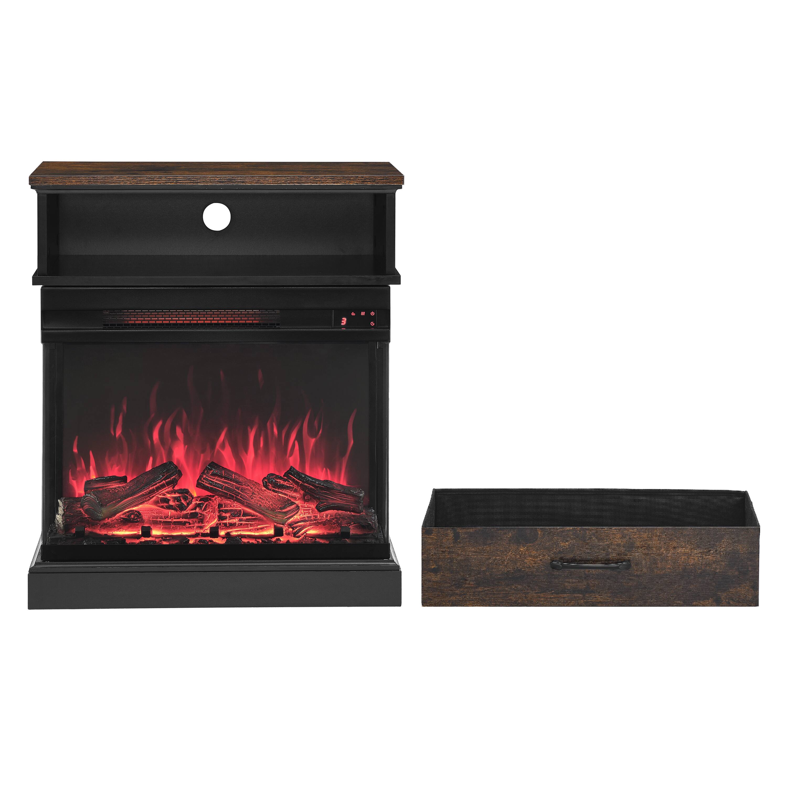 Alt View 2. Mondawe - 25" Stand Side Table with 3-Sided glass Electric Fireplace - Black.