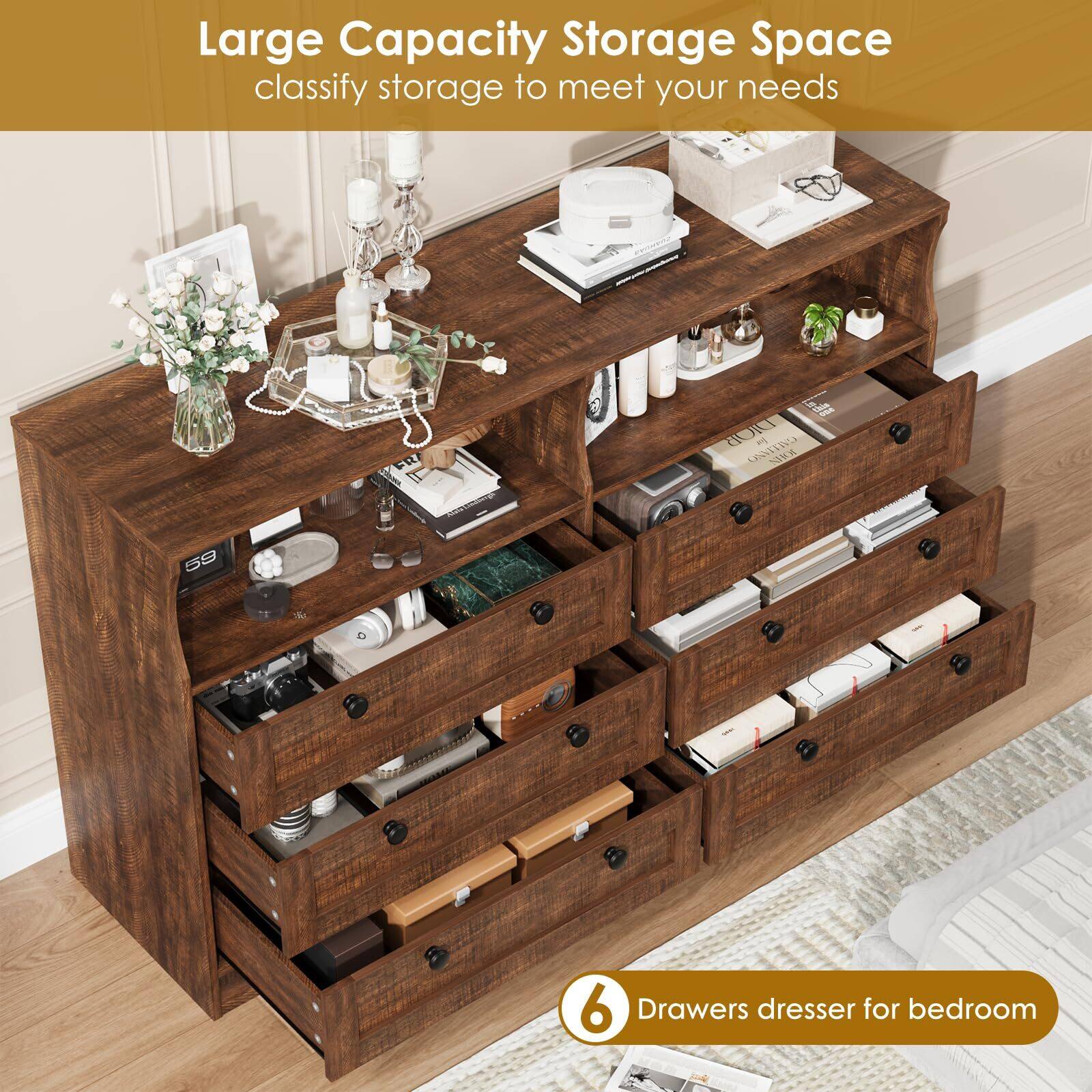 Large Capacity Storage Space  
classify storage to meet your needs  

6 Drawers dresser for bedroom