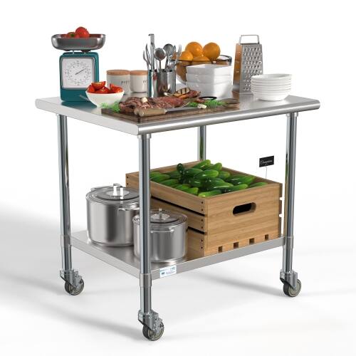 Alt View 8. Koolmore - 30" x 36" 18-Gauge 304 Stainless Steel Commercial Work Table with Casters, CT3036-18C. - Silver.