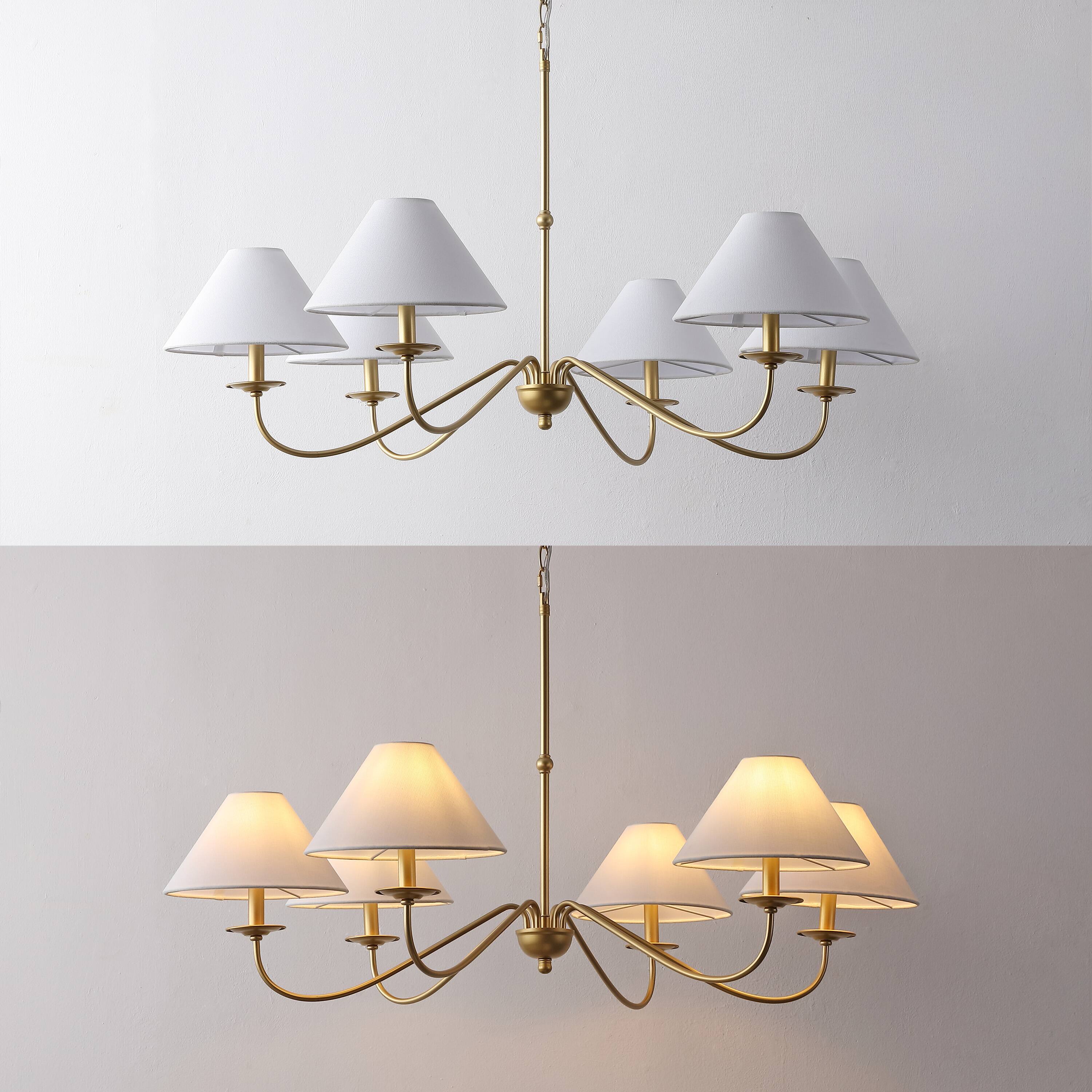 Alt View 3. Jonathan Y - Phoebe 41.5" 6-Light Grand French Country Adjustable Swooping Arm Candle-Style Metal LED Chandelier, Gold Painting - Gold Painted.