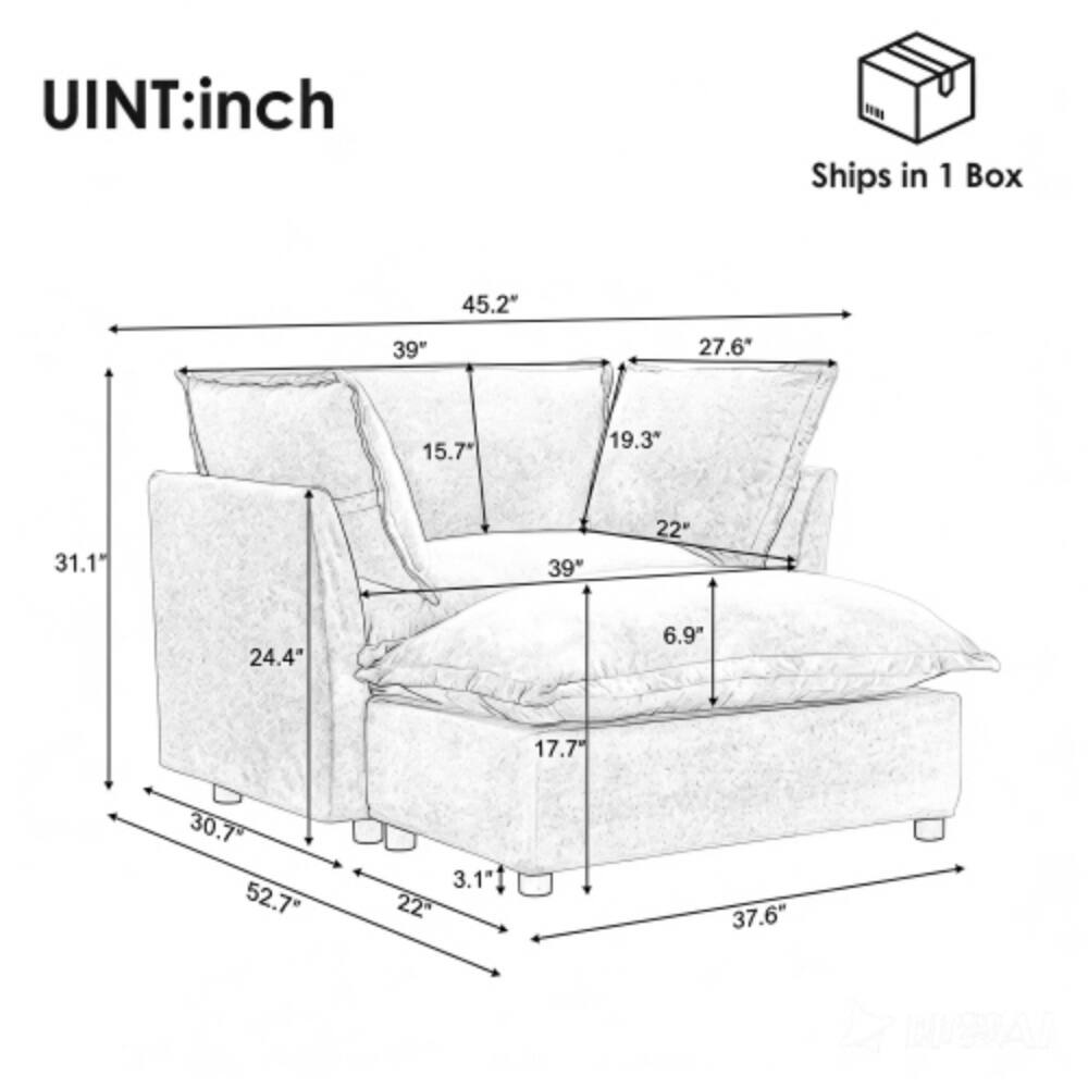 UNIT: inch  
Ships in 1 Box  
45.2"  
39"  
27.6"  
15.7"  
19.3"  
31.1"  
39"  
22"  
24.4"  
6.9"  
17.7"  
30.7"  
52.7"  
3.1"  
22"  
37.6"