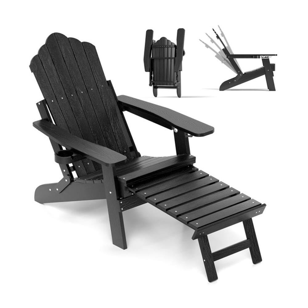 Alt View 4. Kadyn - Lounge Chair Outdoor, Patio Lounge Chair,All-Weather HIPS Patio Adirondack Lounge Chair with Retractable Footrest-Black - Black.