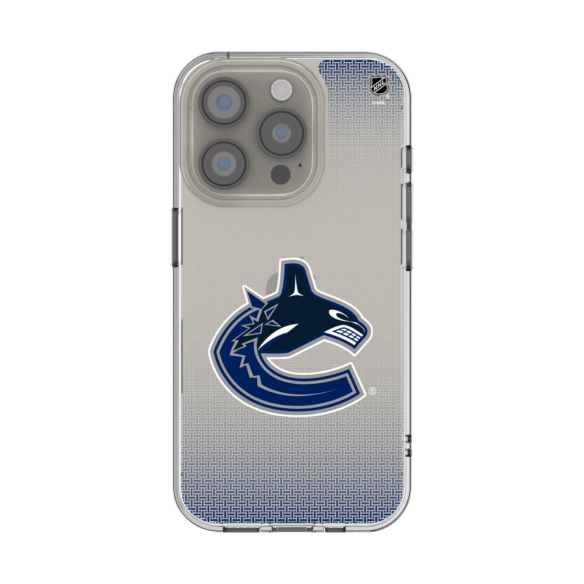 Front. Keyscaper - Vancouver Canucks Linen Logo iPhone Clear Case - 16 - Multicolor.