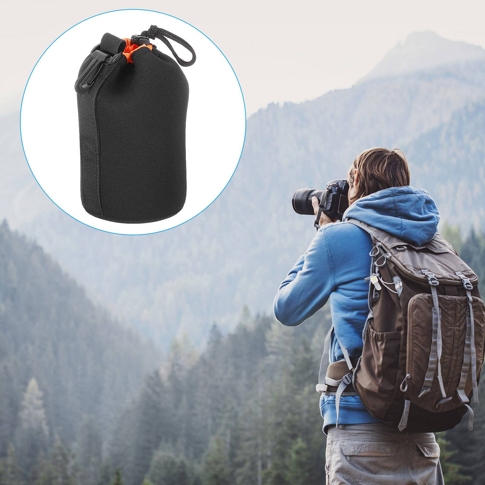Alt View 6. Unique Bargains - Camera Lens Bag, 2pcs 3.7"x7.1" Drawstring Pouch with Thick Neoprene for DSLR Lens, Water Coffee Cups - Black Orange.