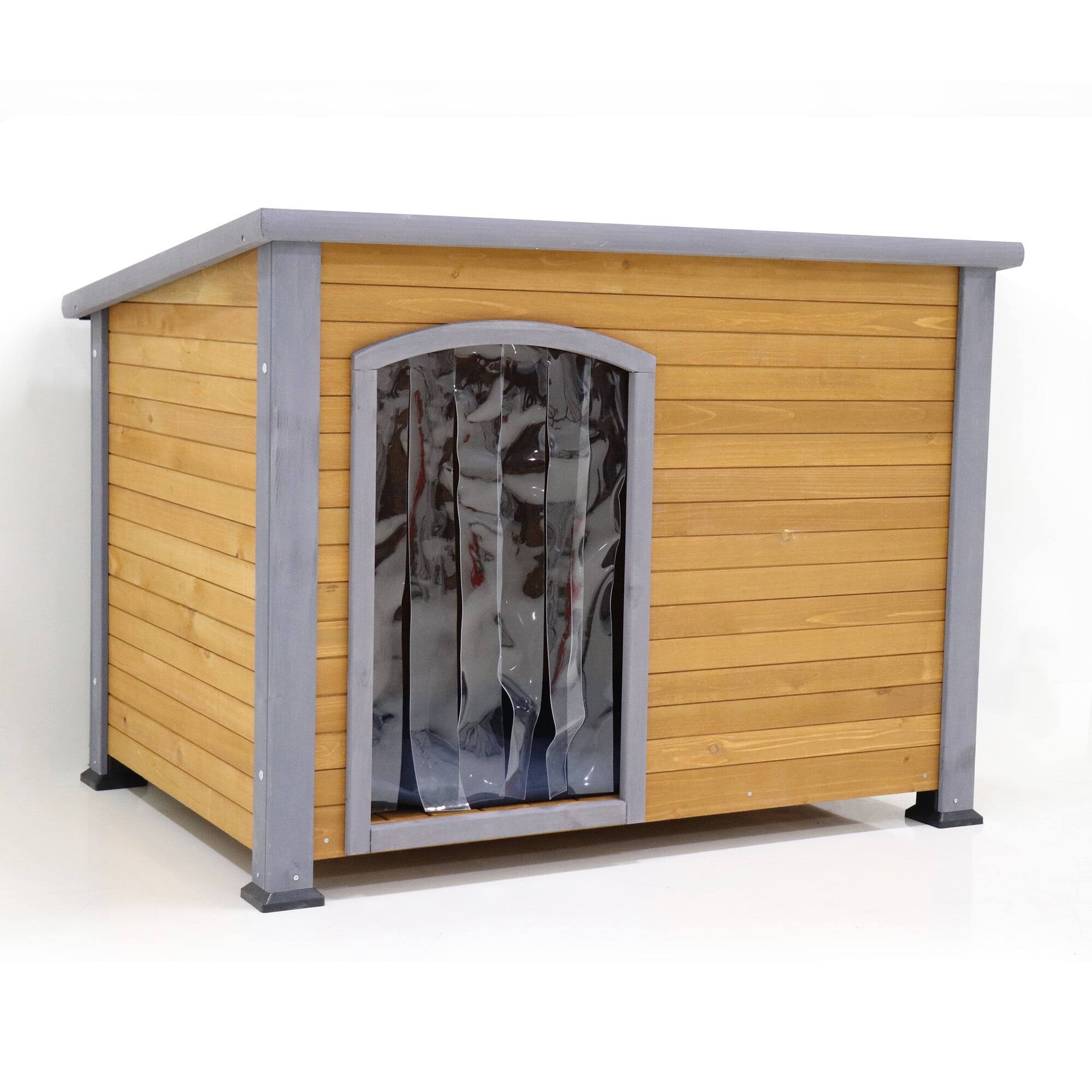 Alt View 3. Pefilos - 44" Wood Dog House for Medium Dogs with Plastic Curtain, Insulation Mat, Outdoor Weatherproof Pet Cat House.