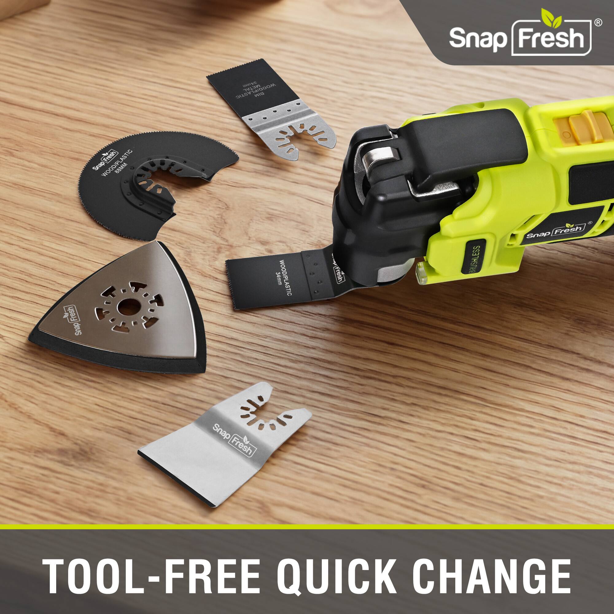 Snap Fresh  
P Sdeca MADV nT Fre0 ASTIS Seap wOOD 85M Fresh Snap 34mn WOOD/PLASTIC Fresh ESS BRUSHLESS d Frosh MOD Snap b Fresh TOOL-FREE QUICK CHANGE