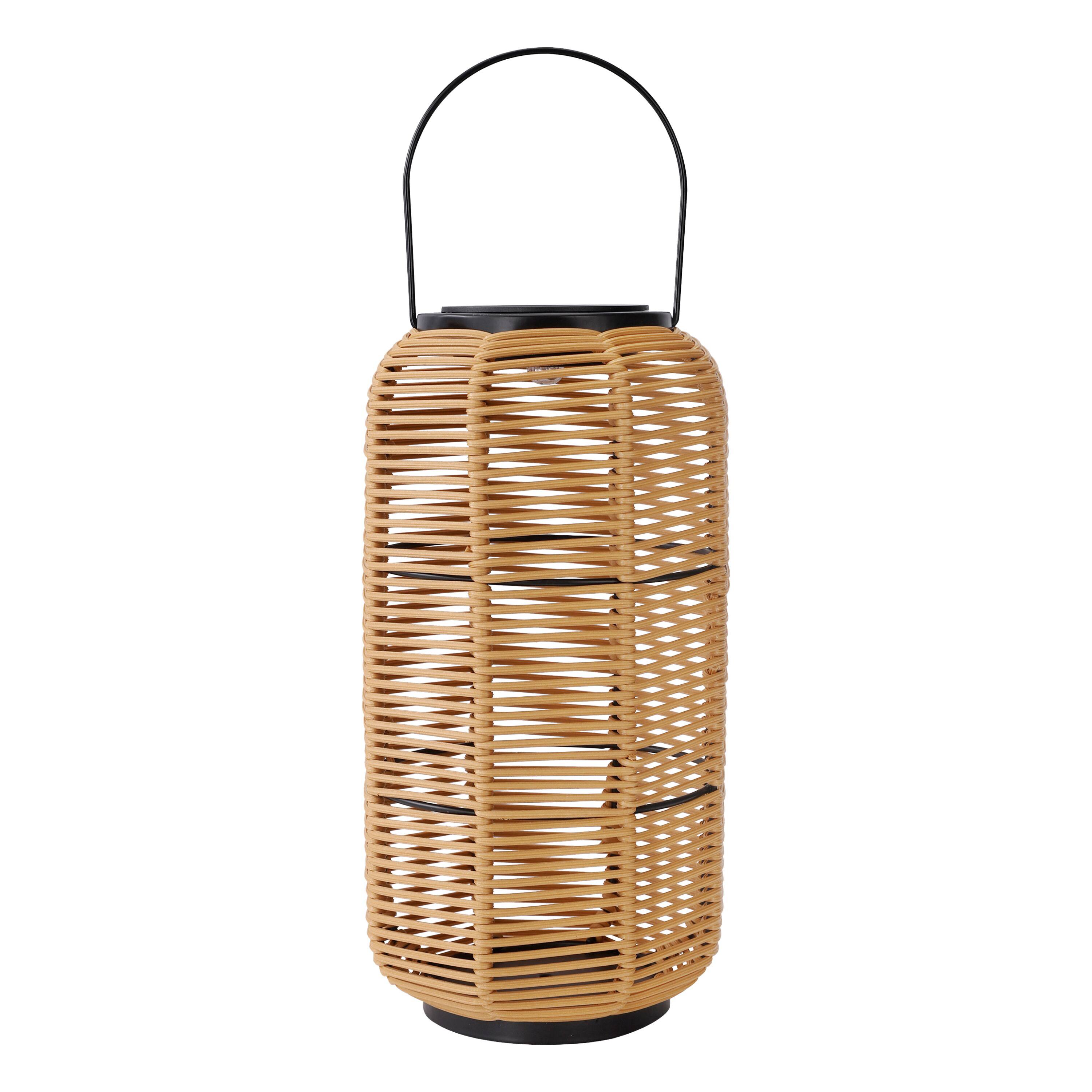 Alt View 5. Techko - Outdoor Solar Rattan-Style Medium LED Lantern with Handle.