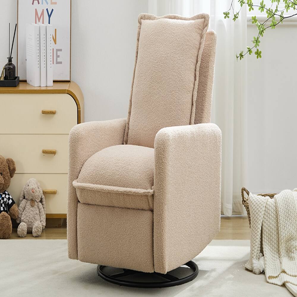Left. Loheer - Loheer Swivel Rocker Recliner Teddy Fleece Glider Nursery Rocking Chair for Baby Room Oatmeal - Oatmeal.
