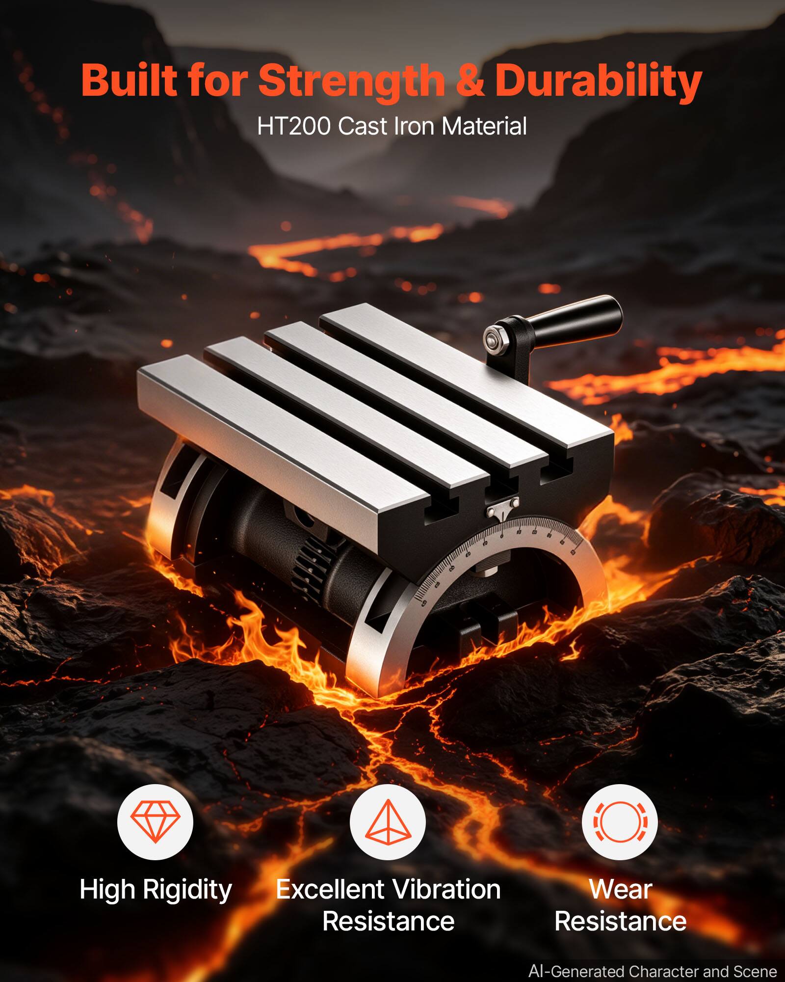 Built for Strength & Durability  
HT200 Cast Iron Material  

- High Rigidity  
- Excellent Vibration Resistance  
- Wear Resistance  

AI-Generated Character and Scene
