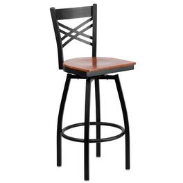 Flash Furniture - HERCULES Series Black ''X'' Back Swivel Metal Barstool - Cherry Wood Seat - Red