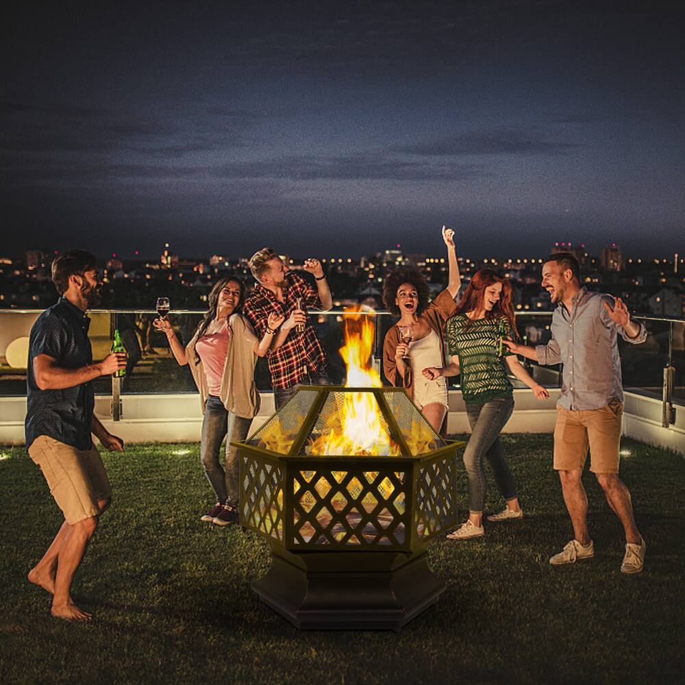 Alt View 3. Winado - 22in Metal Fire Pit Stove, Portable Wood Burning Firepit with Cover, Small Firepit Bowl for Outdoor Patio Porch Backyard - Black.