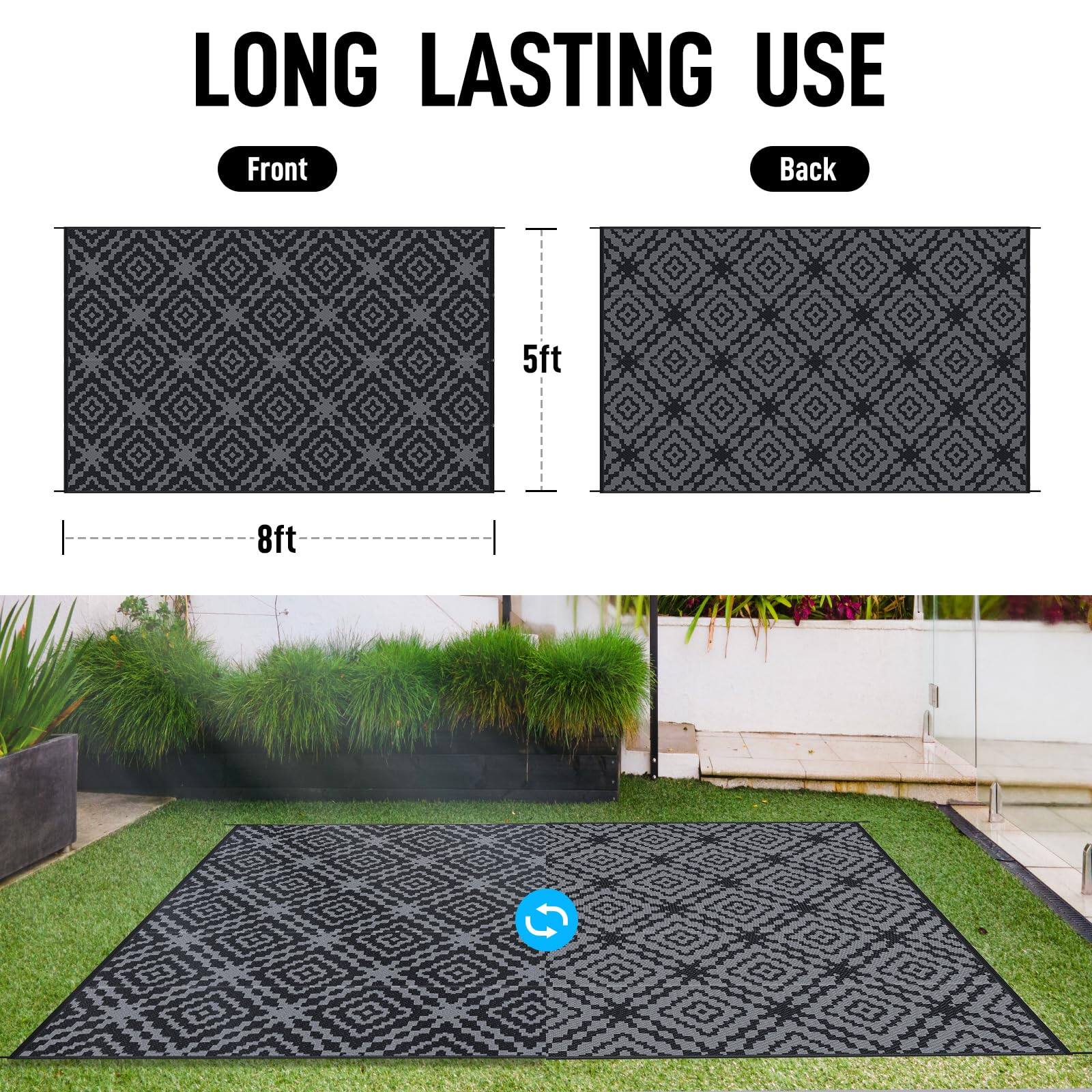 LONG LASTING USE

Front

Back

8ft

5ft