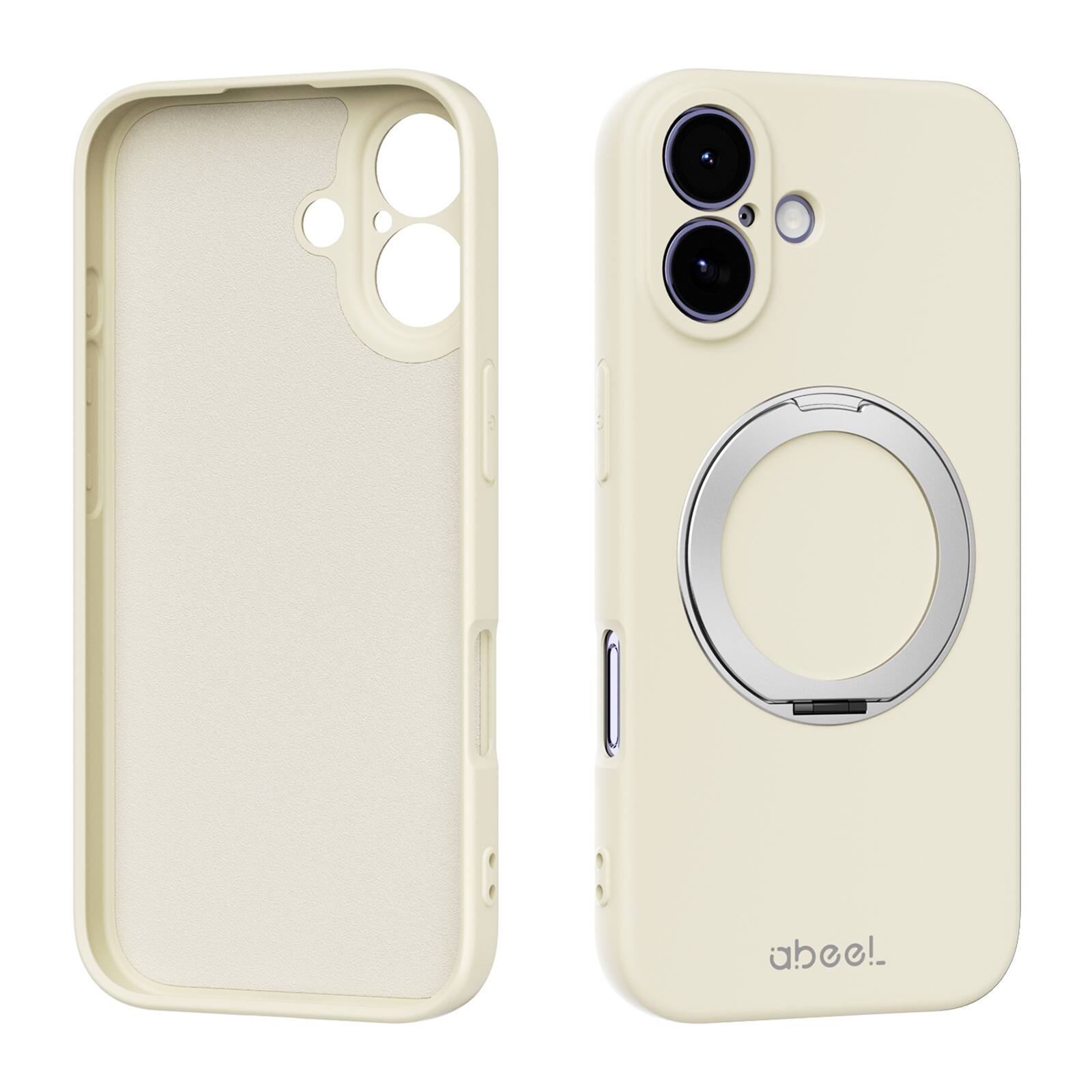 Angle. UUCOVER - For iPhone 17 Case Shockproof Liquid Silicone Compatible with MagSafe Ring Holder 360° Rotating Stand Cover - Beige.