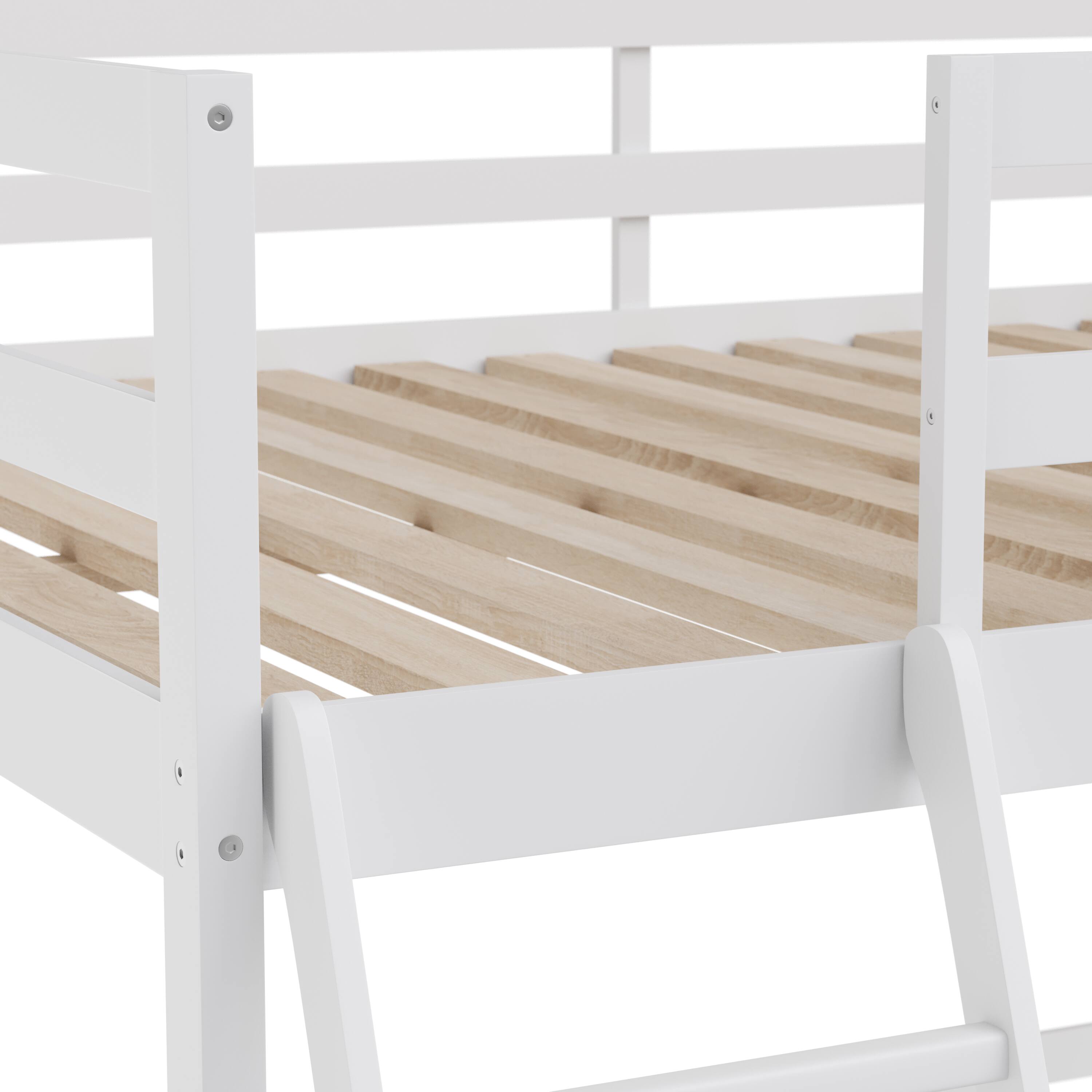 Alt View 9. Emma + Oliver - Wooden Loft Bed Frame with Integrated Desk and Ladder - White.