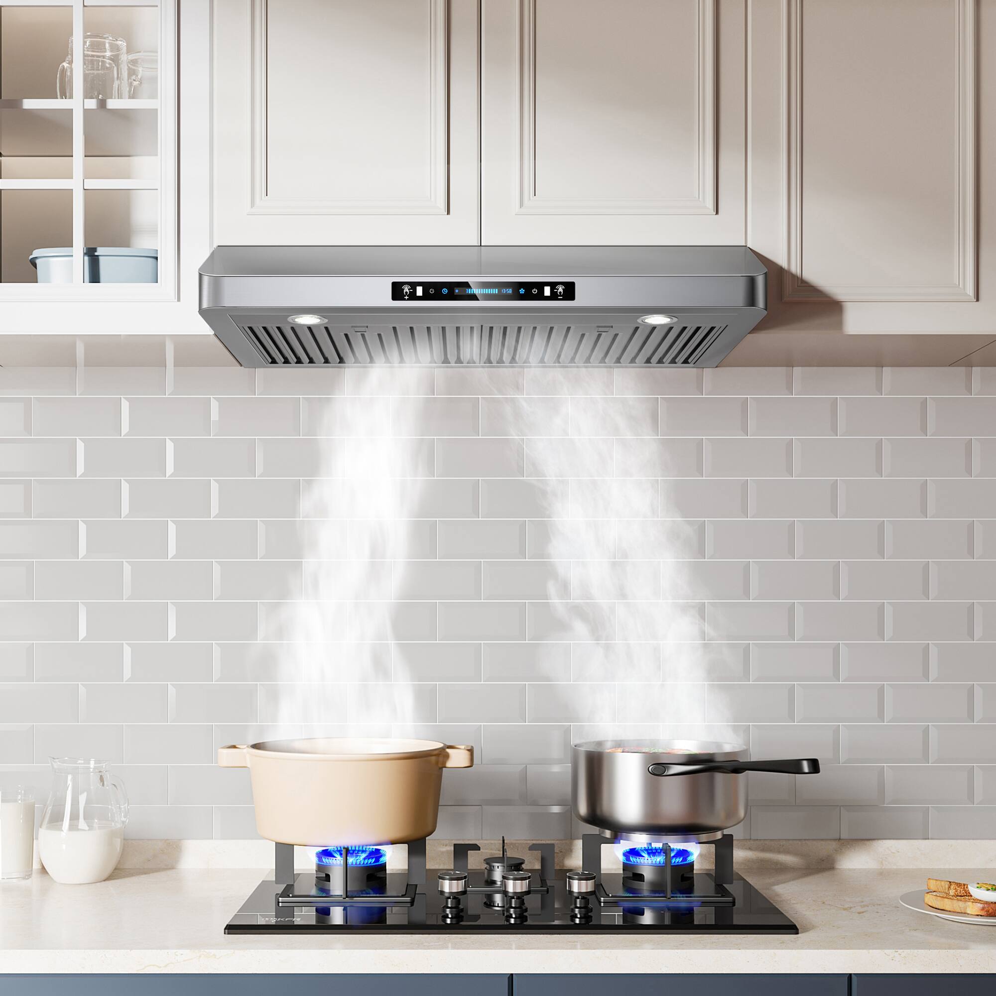 The text in the image is not clearly visible, but based on the context, it appears to be related to the stove or range hood. Here is a possible interpretation:

- "Pmt"
- "mim 2"

These could be part of a brand name or model number. Without clearer text, it's difficult to provide an accurate correction or grouping.