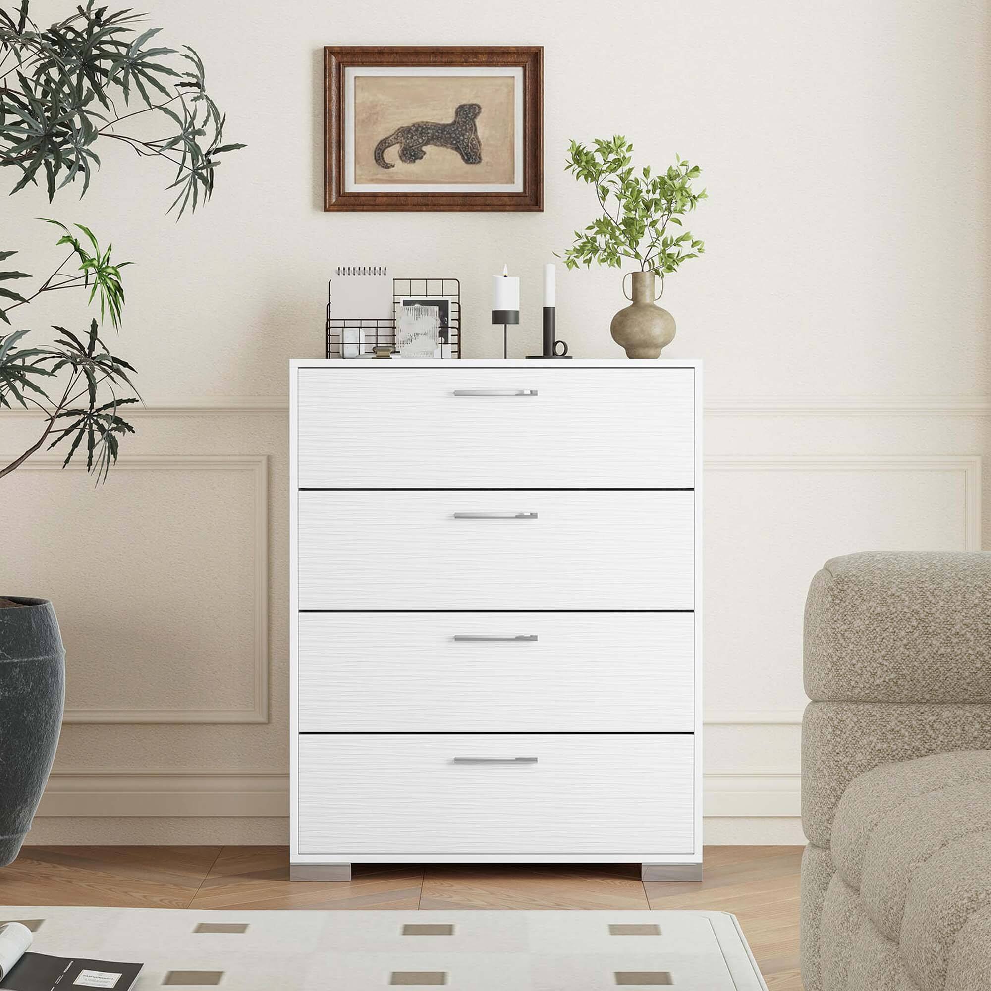 Alt View 3. Costway - Costway 4 Drawer Storage Cabinet with Metal Legs & Handles Anti-Toppling Devices - White.