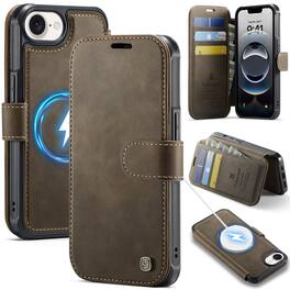 Dteck - Wallet Case for iPhone 16e, Compatible with MagSafe, PU Leather Flip RFID Blocking Card Holder Cover - Brown